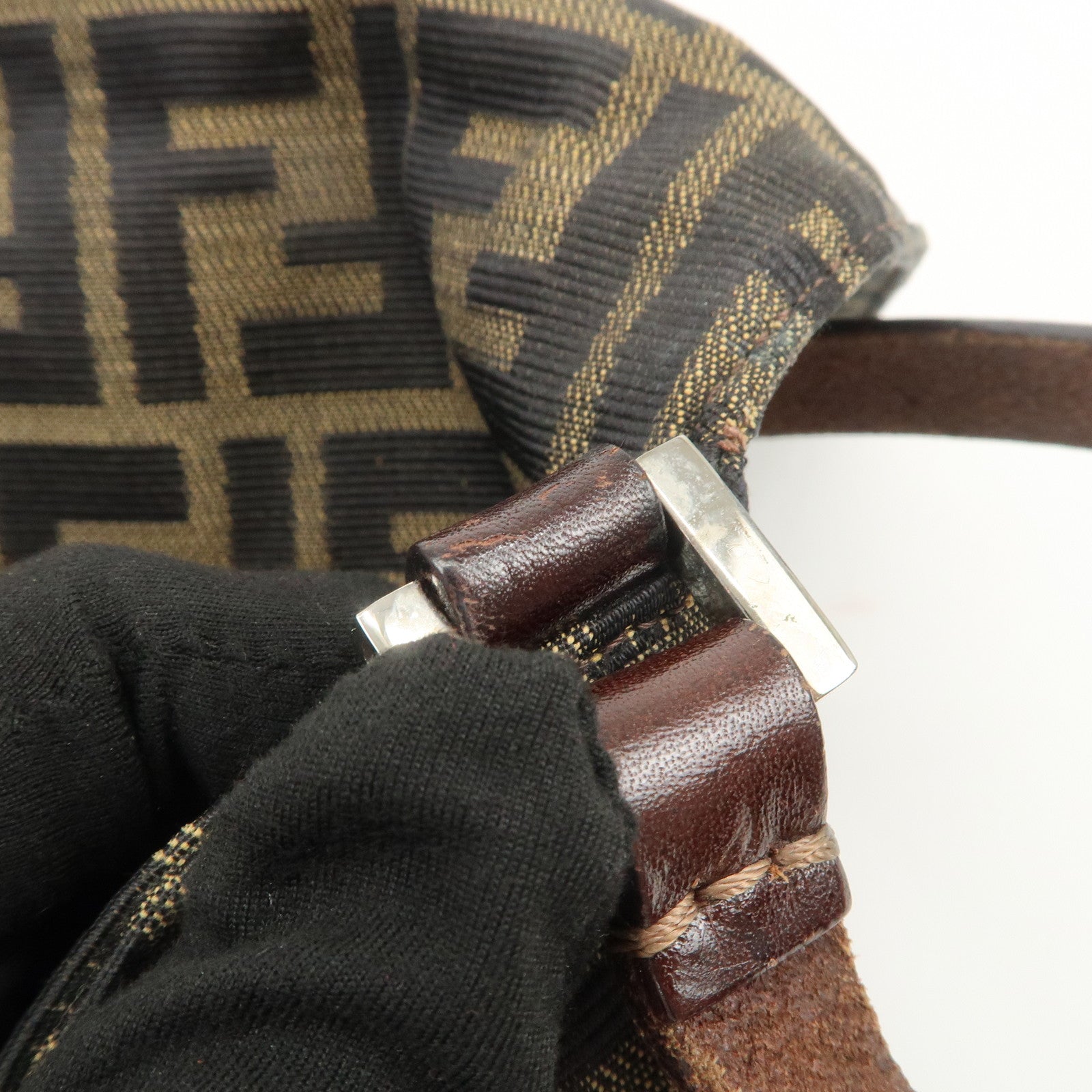 FENDI Zucca Canvas Leather Shoulder Bag Hand Bag Brown 26640