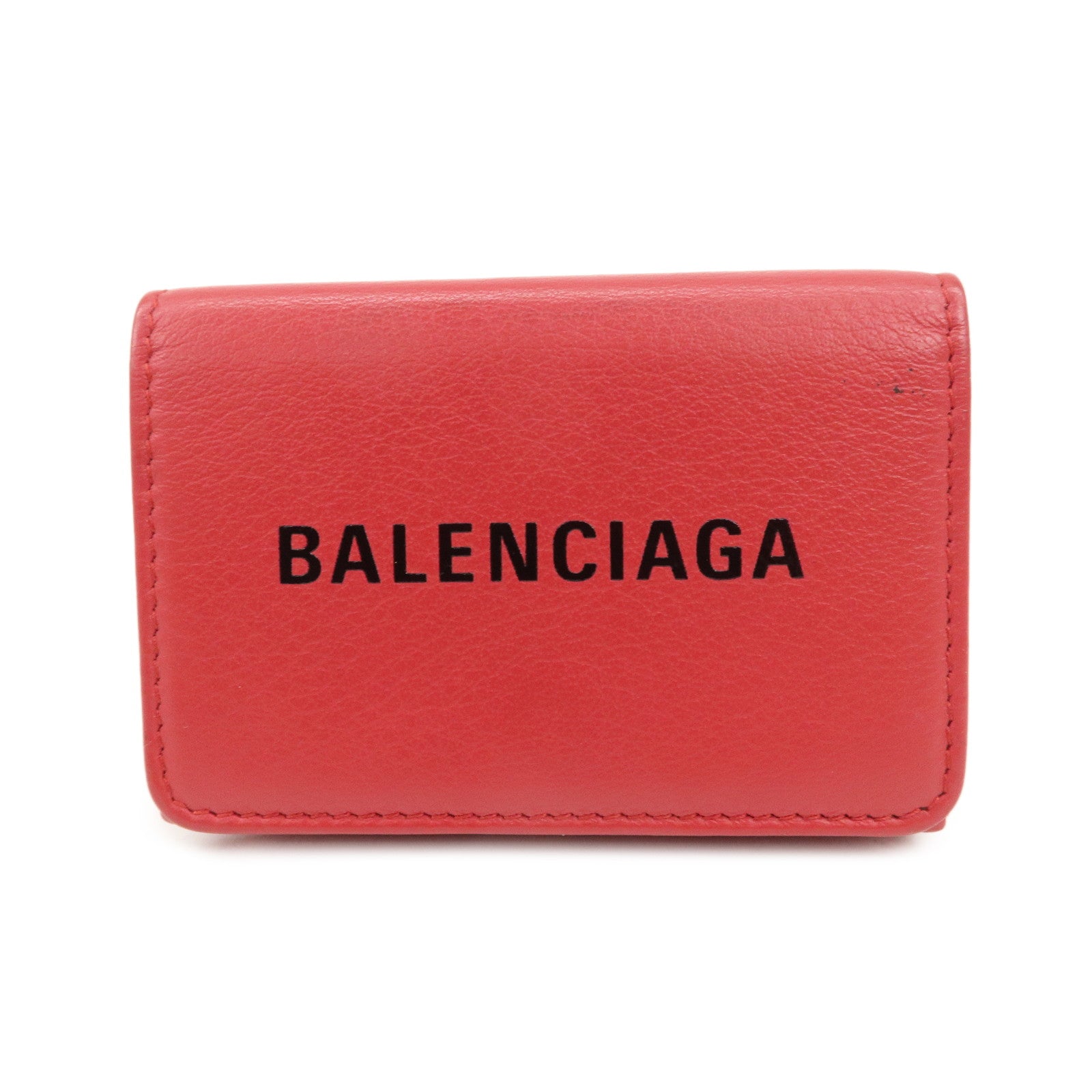 BALENCIAGA CASH Leather Mini Tri-fold Compact Wallet Red 593813