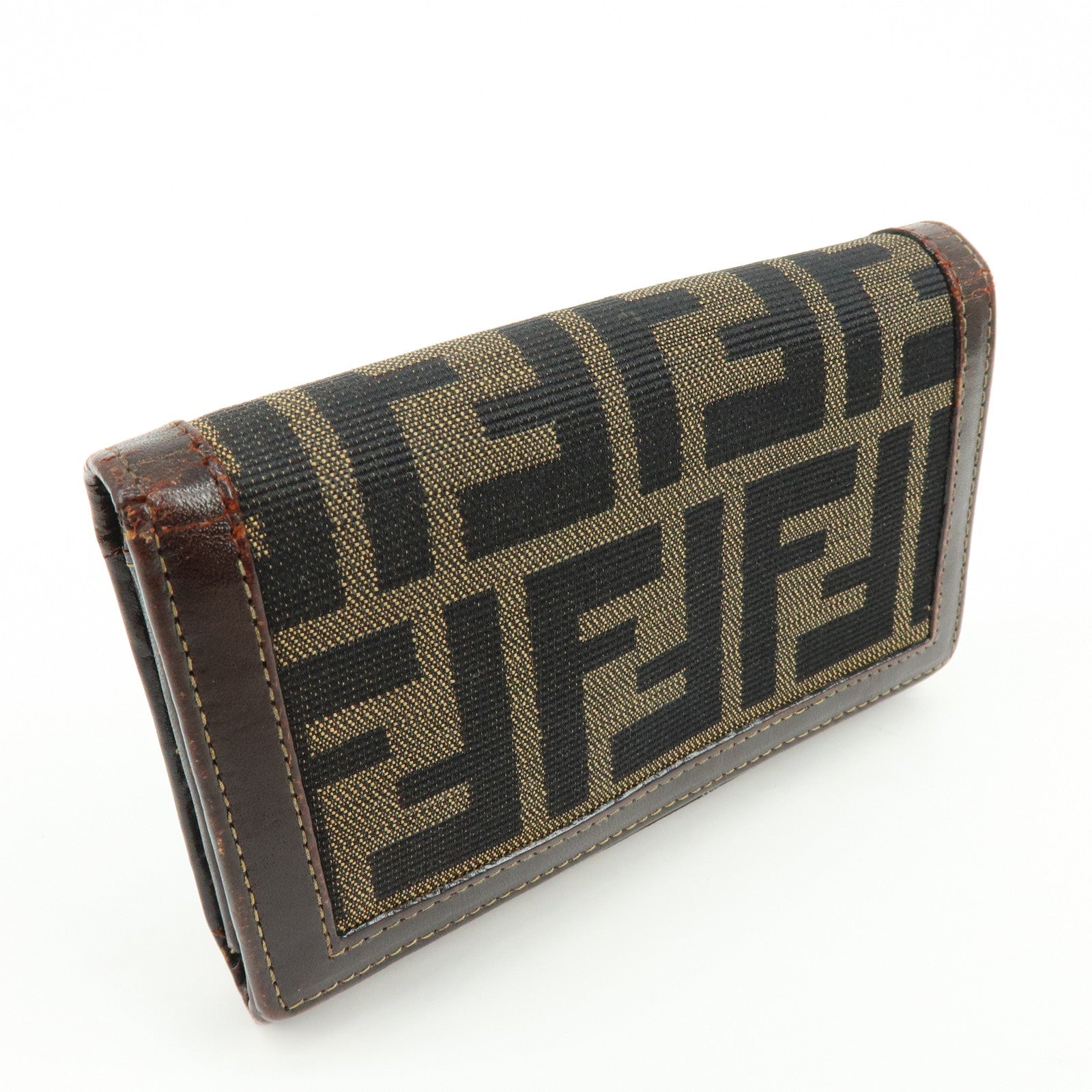 FENDI Zucca Canvas Leather Bi-fold Compact Wallet Brown 31052