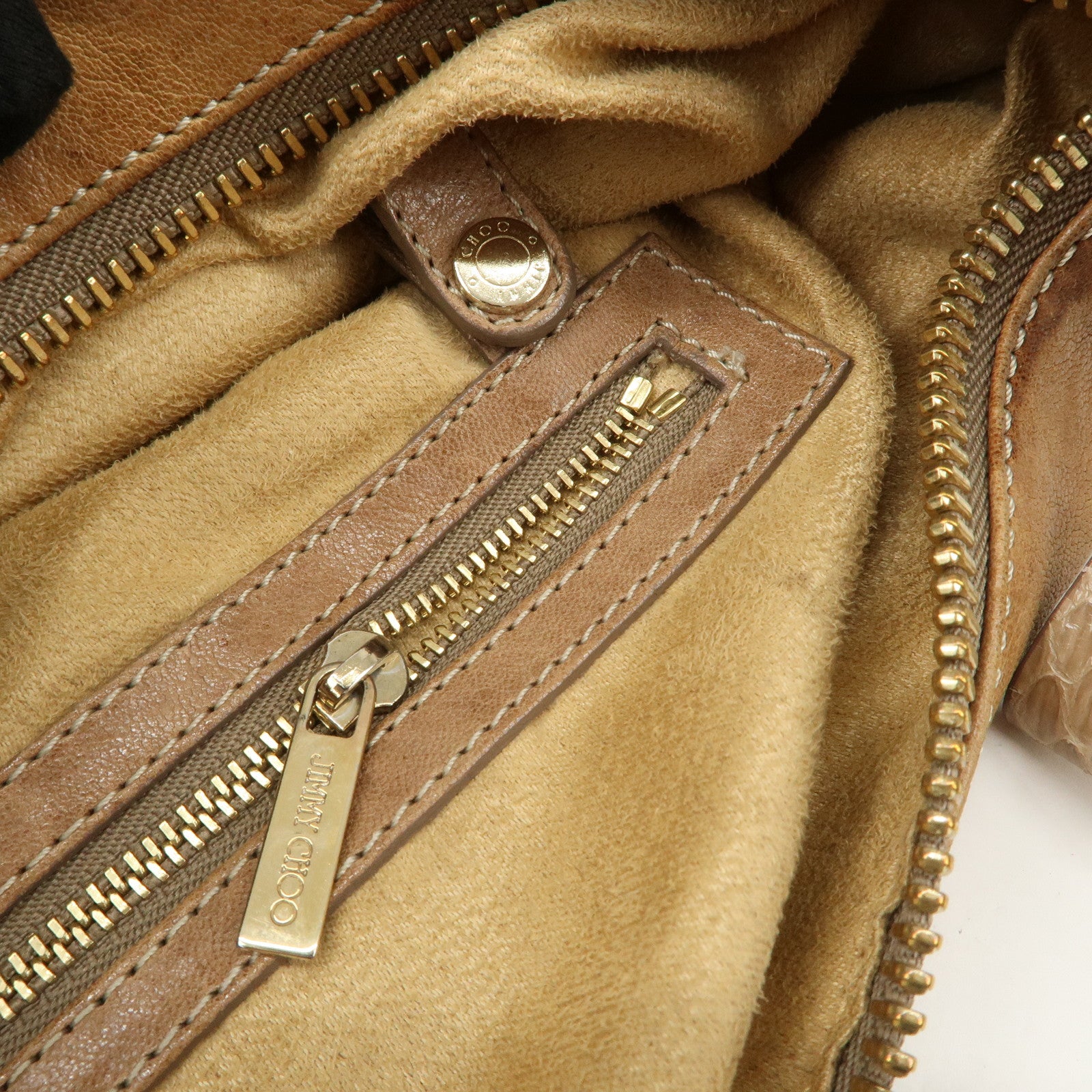 JIMMY CHOO Sky Bag Leather Shoulder Bag Hand Bag Brown