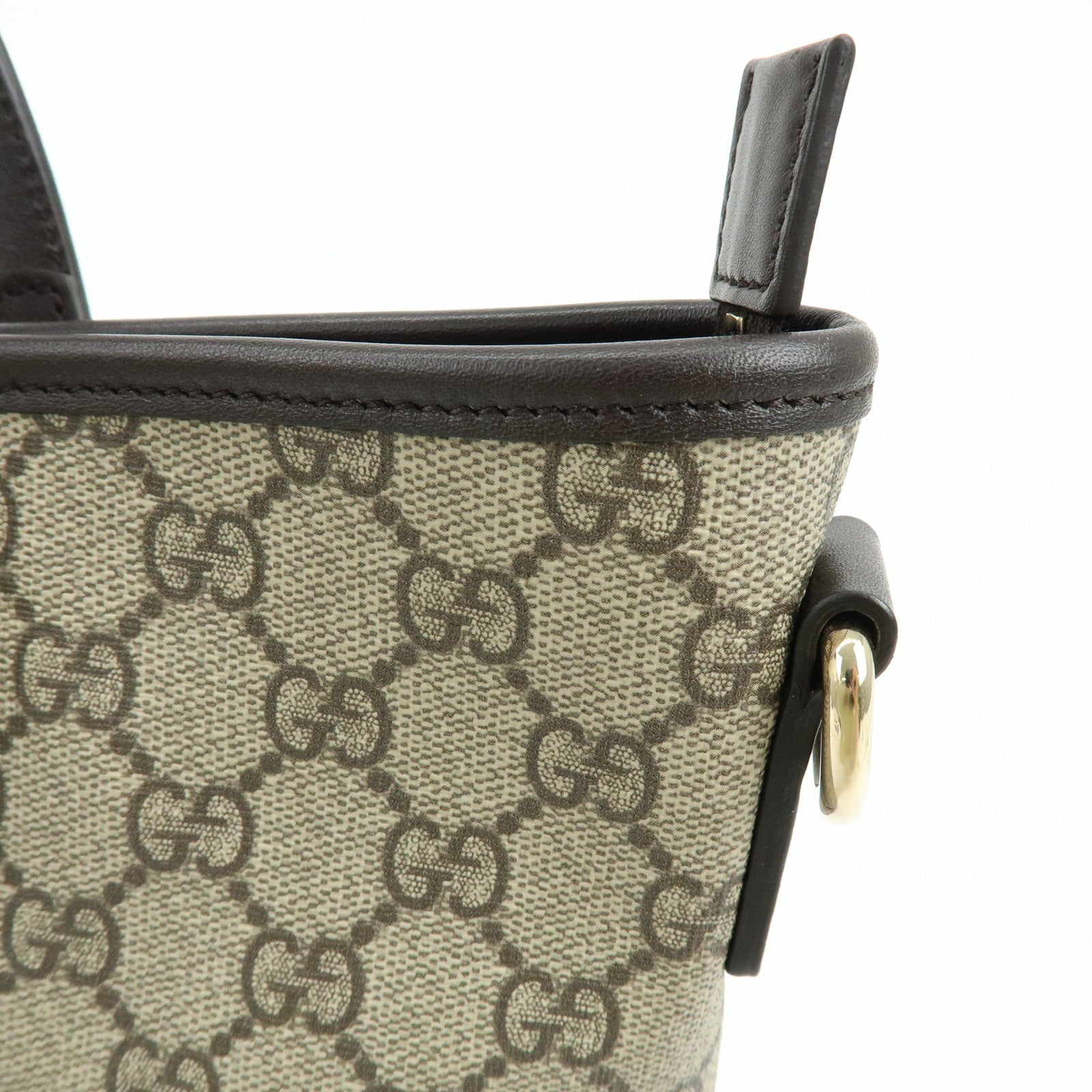 GUCCI GG Canvas Leather 2Way Tote Bag Hand Bag Brown 388929