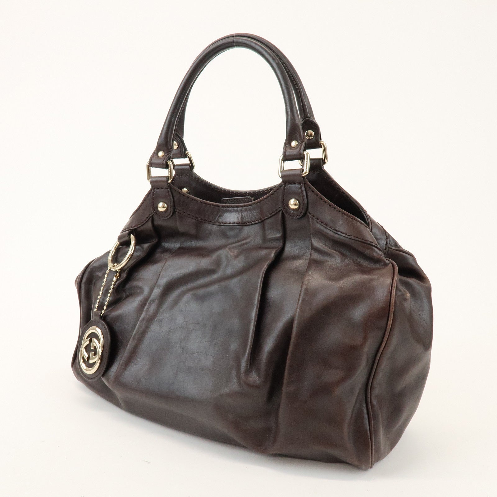 GUCCI Sukey Interlocking G Leather Tote Bag Hand Bag Brown 211944
