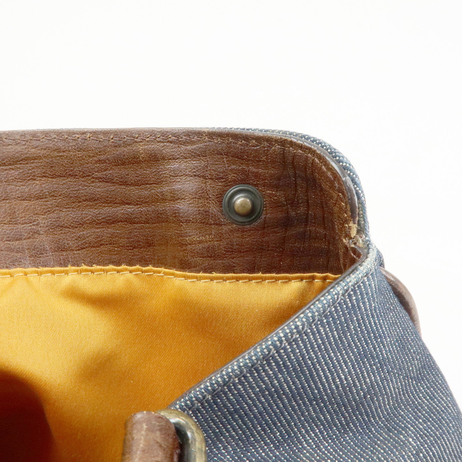 FENDI Etnico Denim Leather Tote Bag Shoulder Bag Blue Brown 8BN157