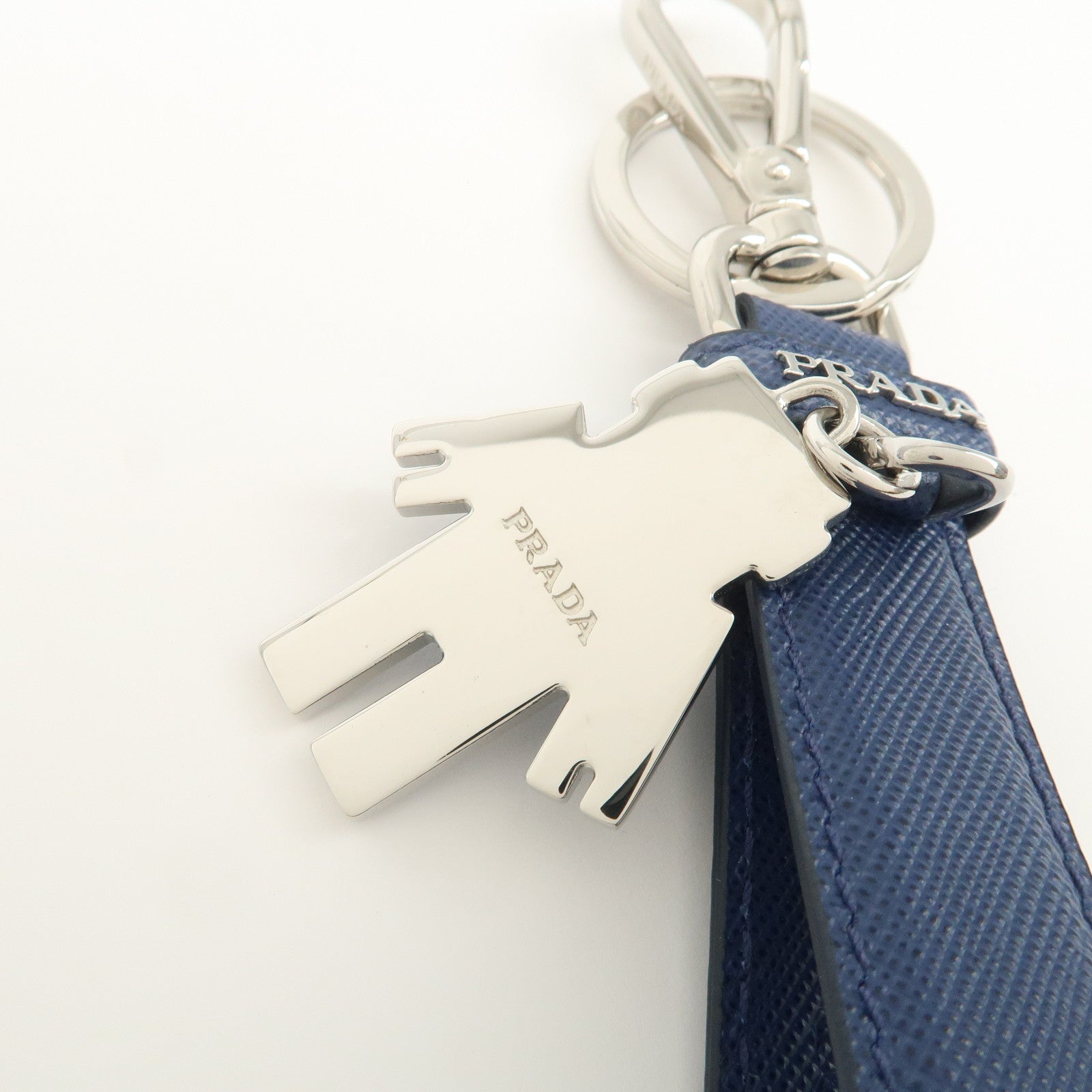 PRADA Saffiano Leather Bag Charm Key Holder Blue 1PP698