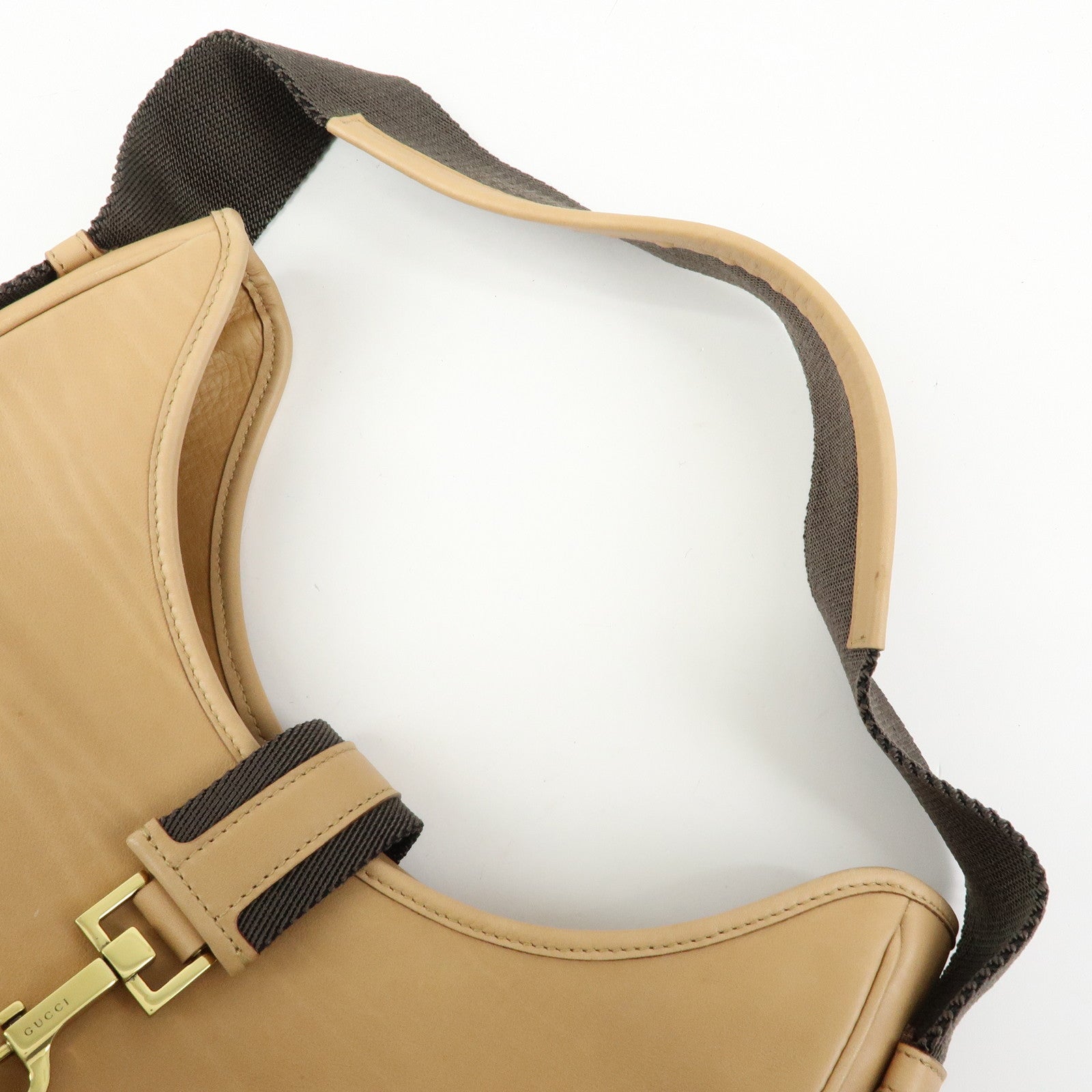 GUCCI Leather Canvas Shoulder Bag Hand Bag Beige Brown 92735