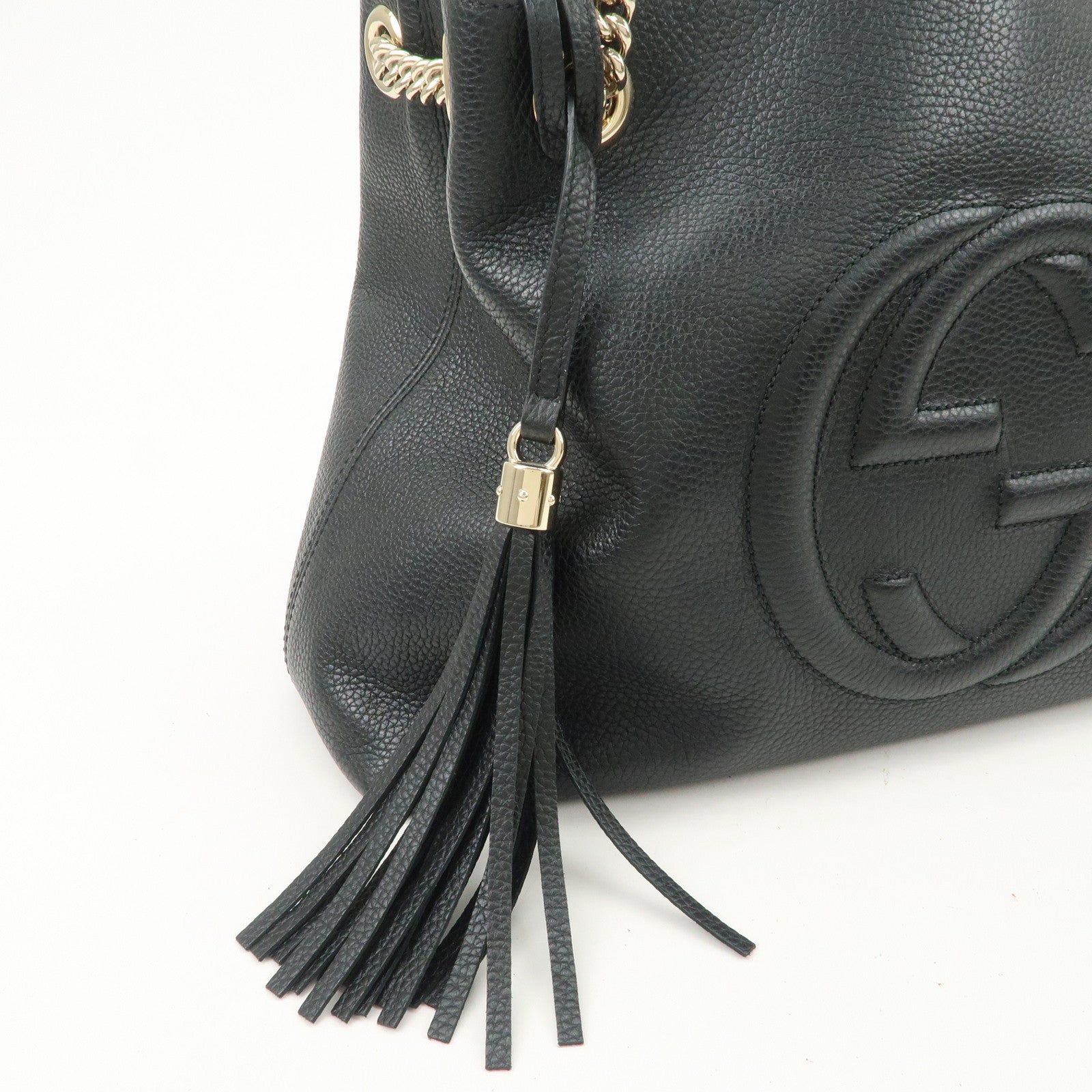 GUCCI SOHO Interlocking G Leather Chain Shoulder Bag Black 536196