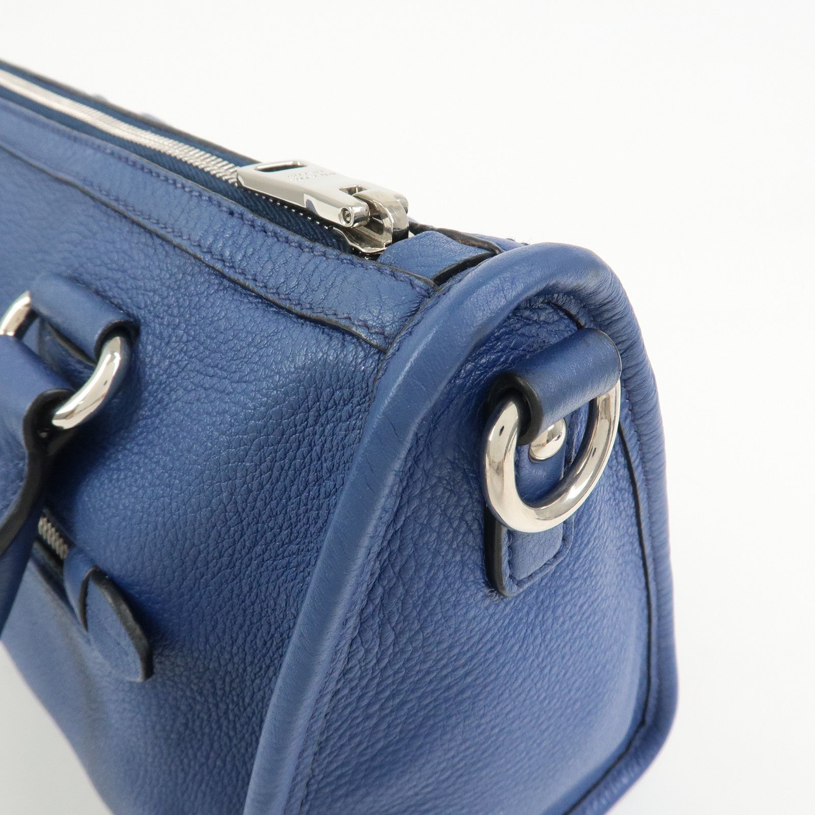 PRADA Leather 2Way Bag Hand Bag Shoulder Bag Blue Silver
