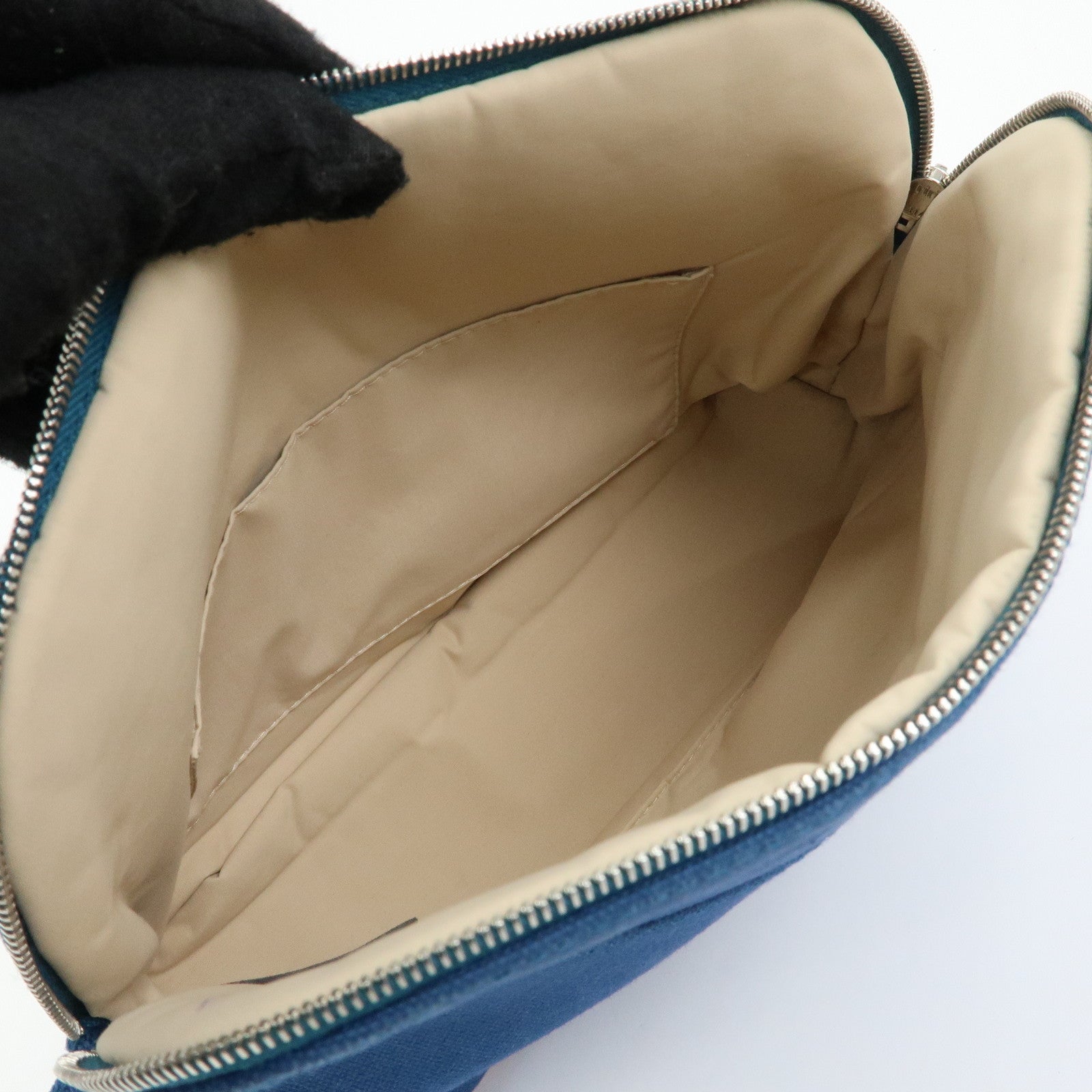 HERMES Bolide MM Cotton Leather Costmetic Pouch Blue