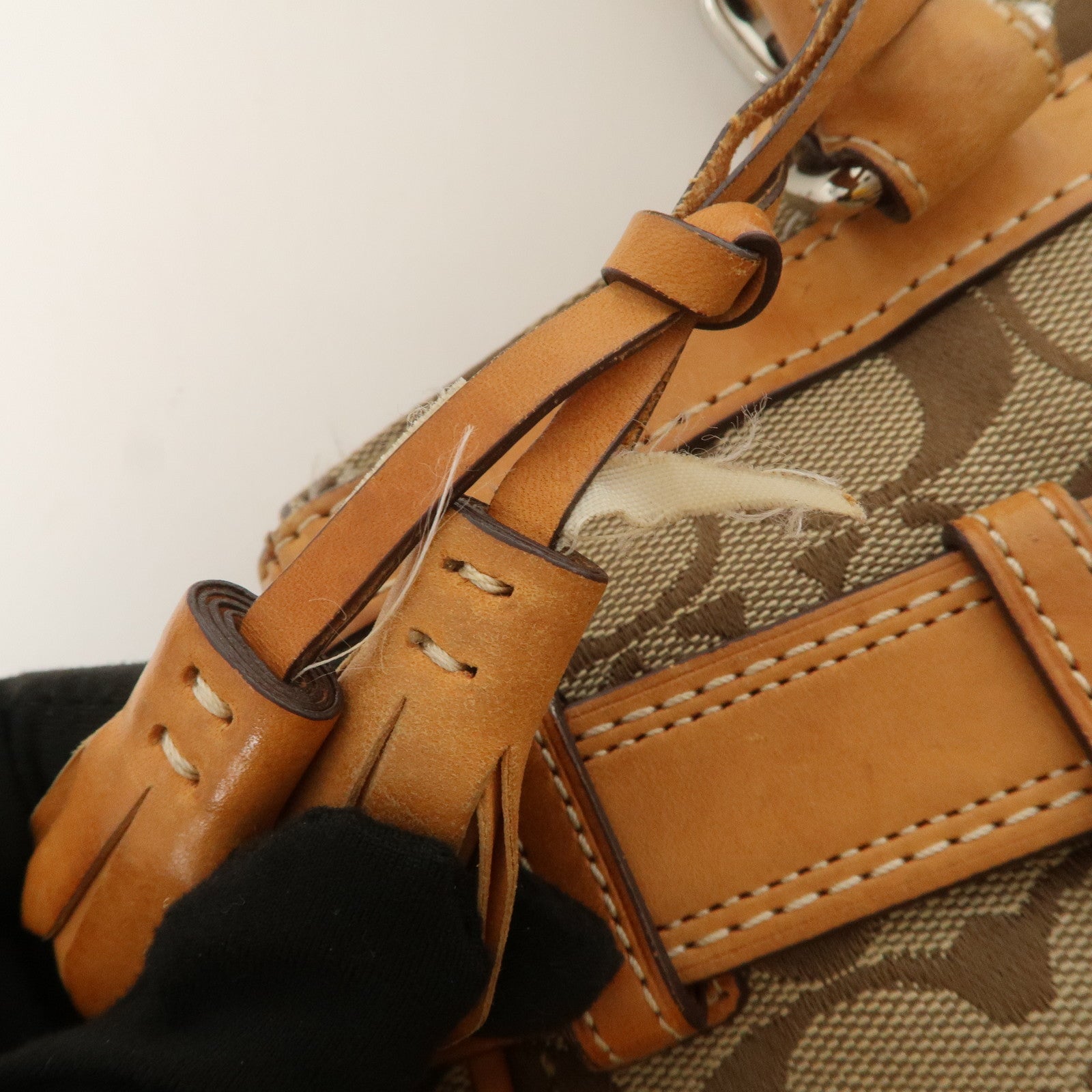 COACH Signature Set Of 2 Canvas Leather Hand Bag Brown Navy