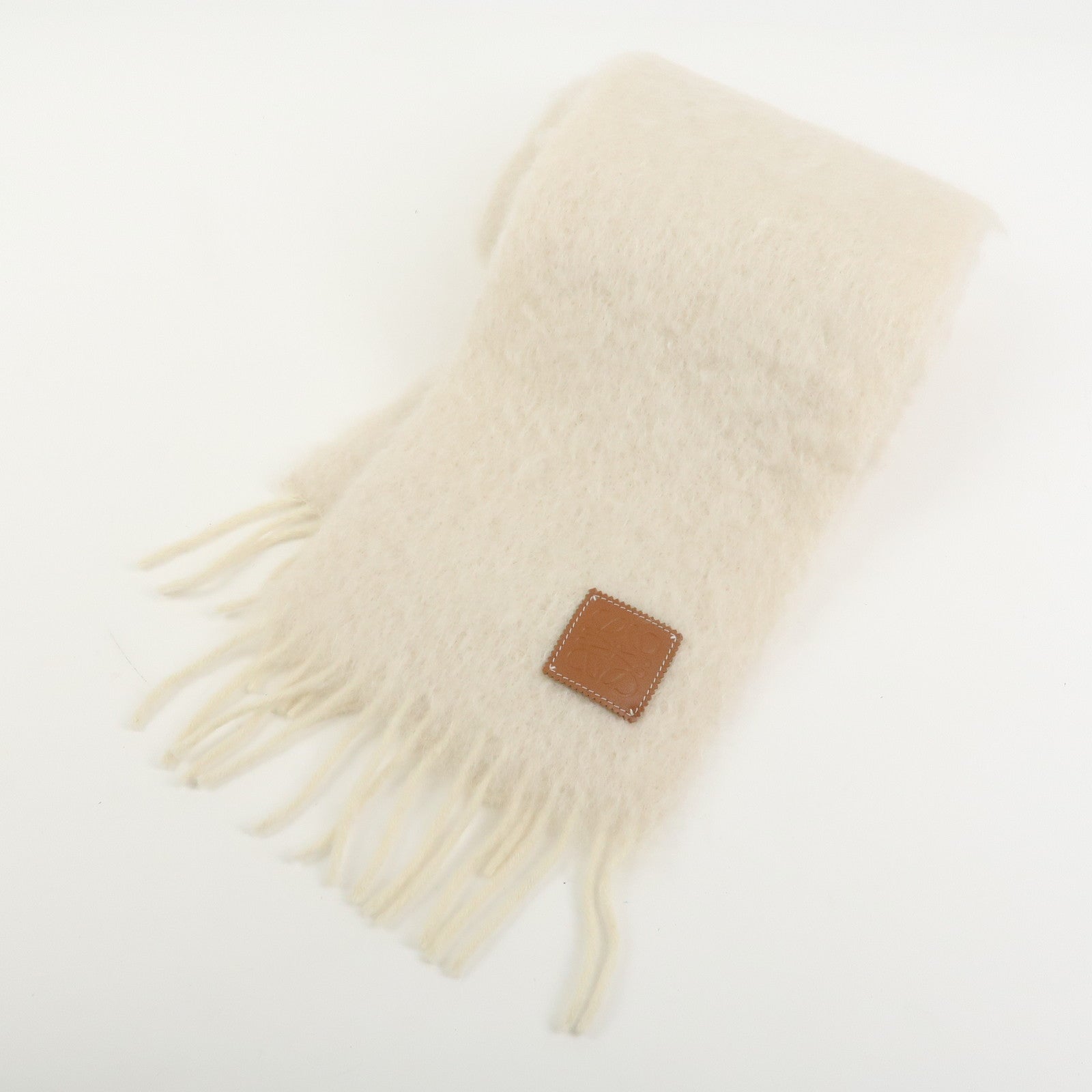 LOEWE Anagram Mohair Wool Nylon Scarf Stole White