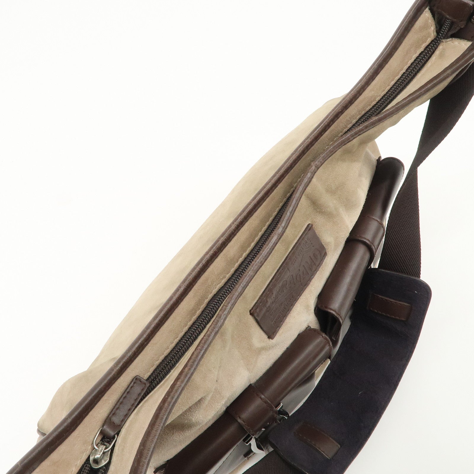 Ferragamo Gancini Suede Leather Shoulder Bag Crossbody Bag