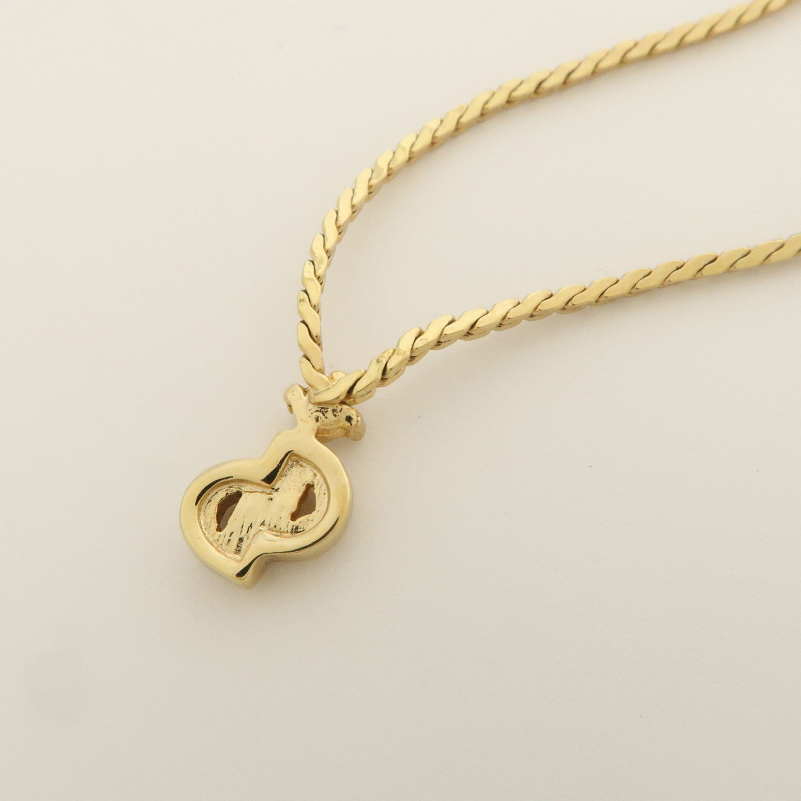 Christian Dior CD Logo Metal Rhinestone Necklace Gold