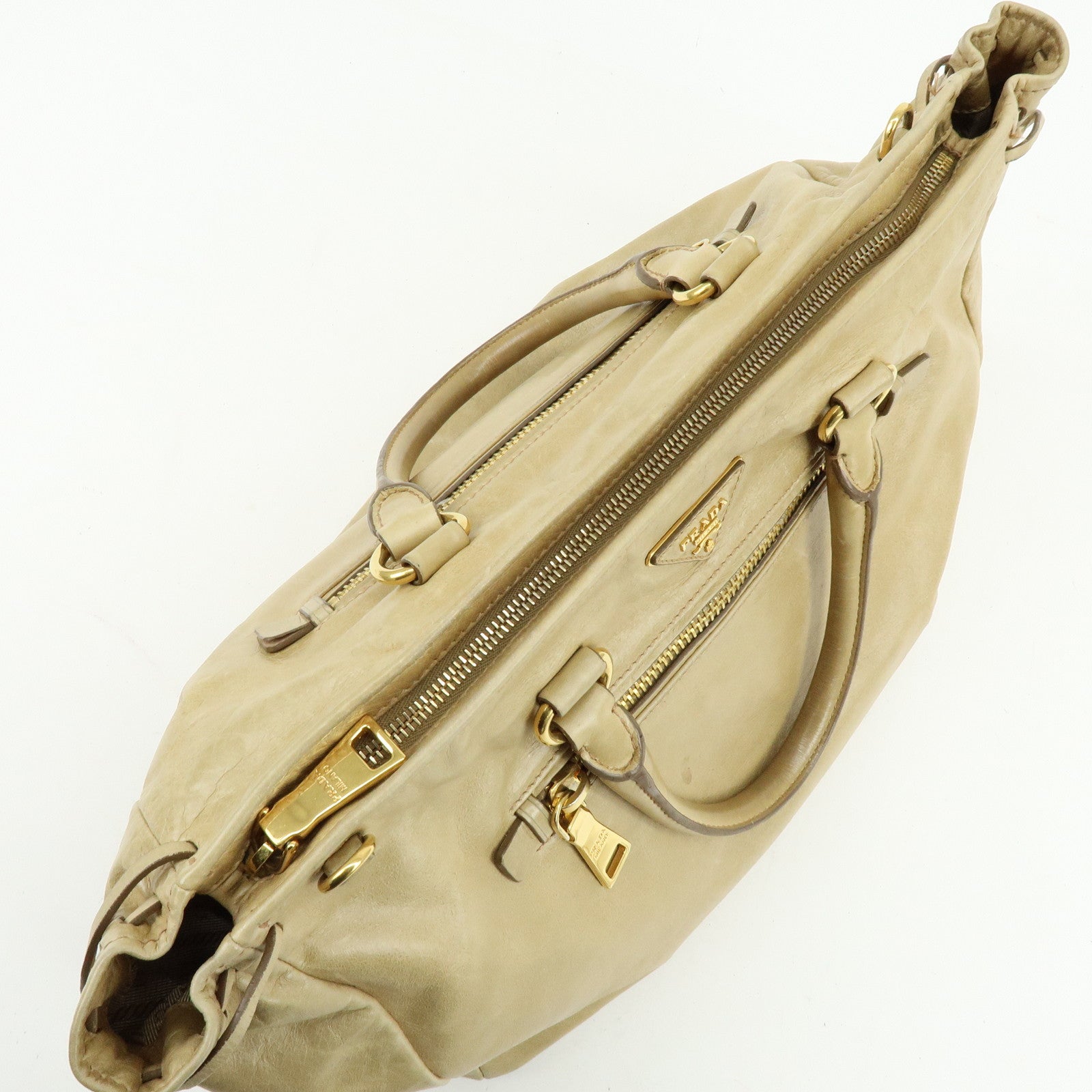 PRADA Logo Leather 2Way Shoulder Bag Hand Bag BN1921 Beige