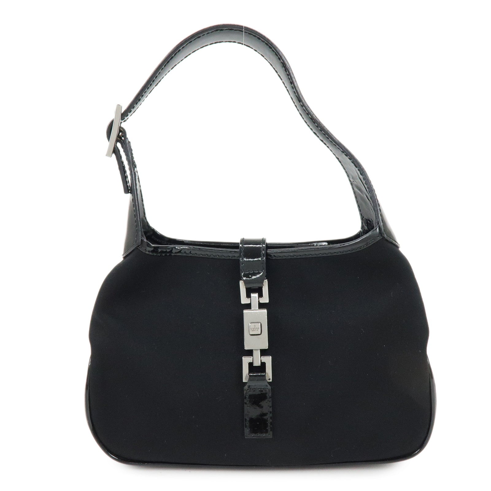 GUCCI Jackie Nylon Patent Leather Hand Bag Black 005・0775