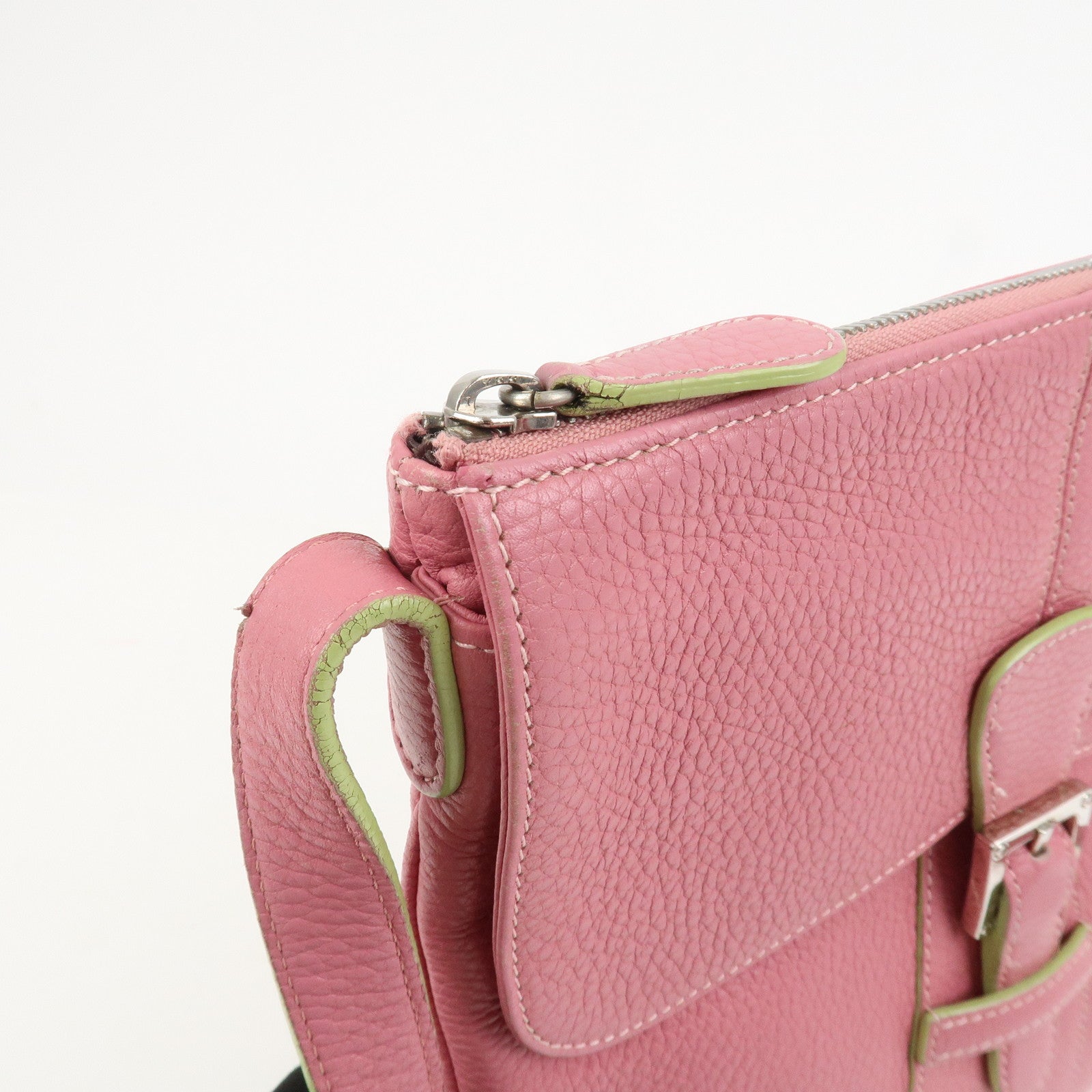 LOEWE Senda Leather Shoulder Bag Crossbody Bag Pink Light Green