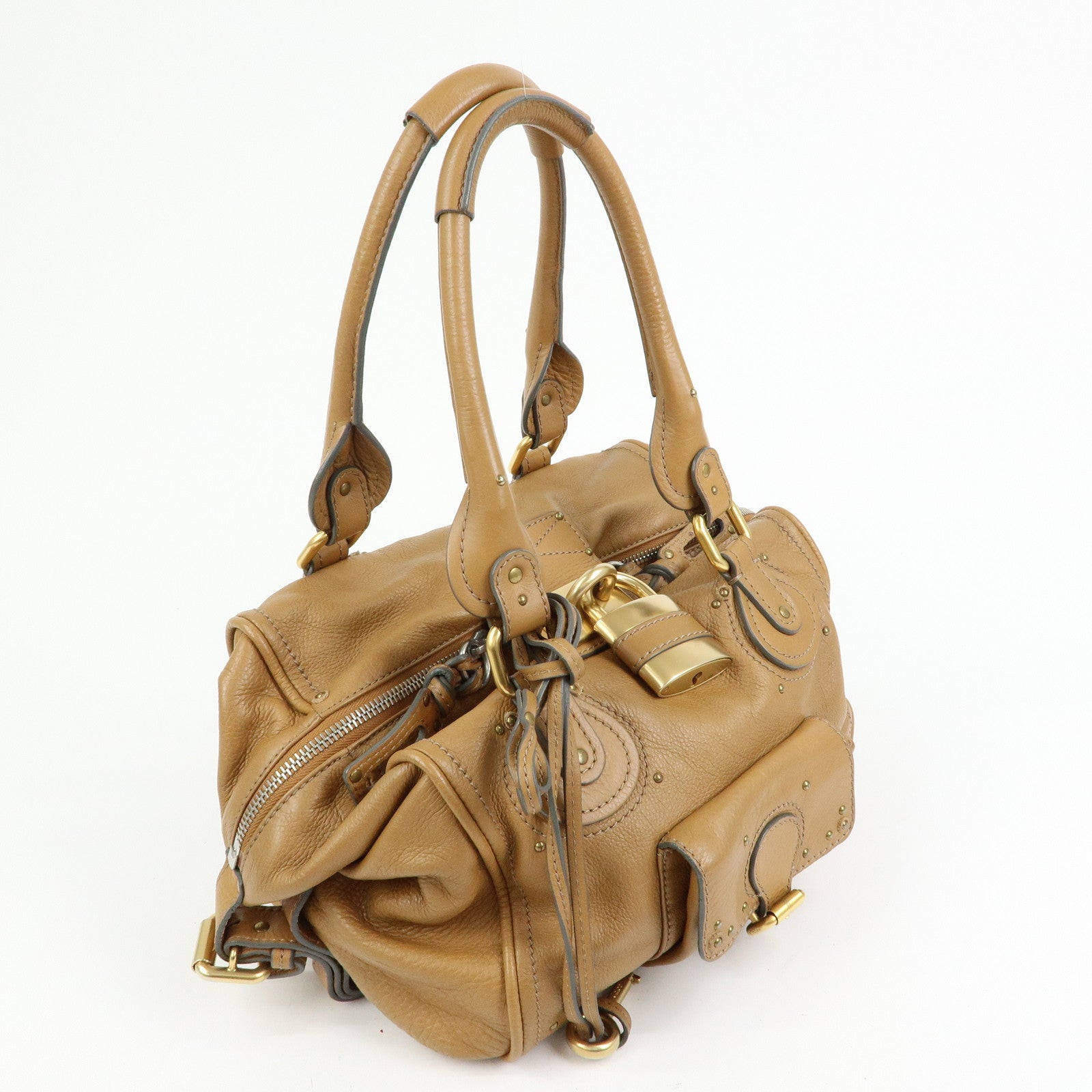 Chloe Paddington Leather Shoulder Bag Boston Bag Brown