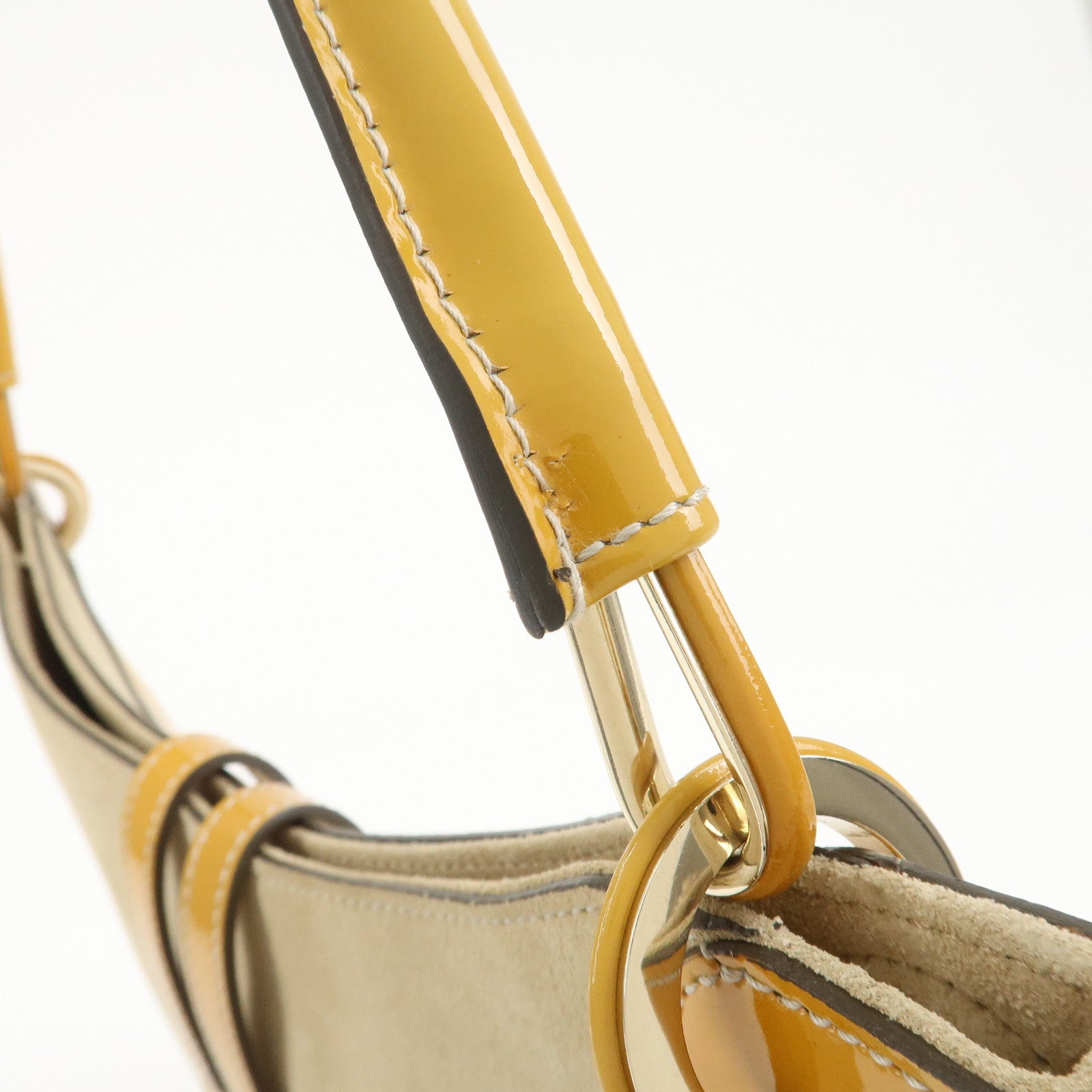 GUCCI Patent Leather Suede Shoulder Bag Yellow Beige 001.4149