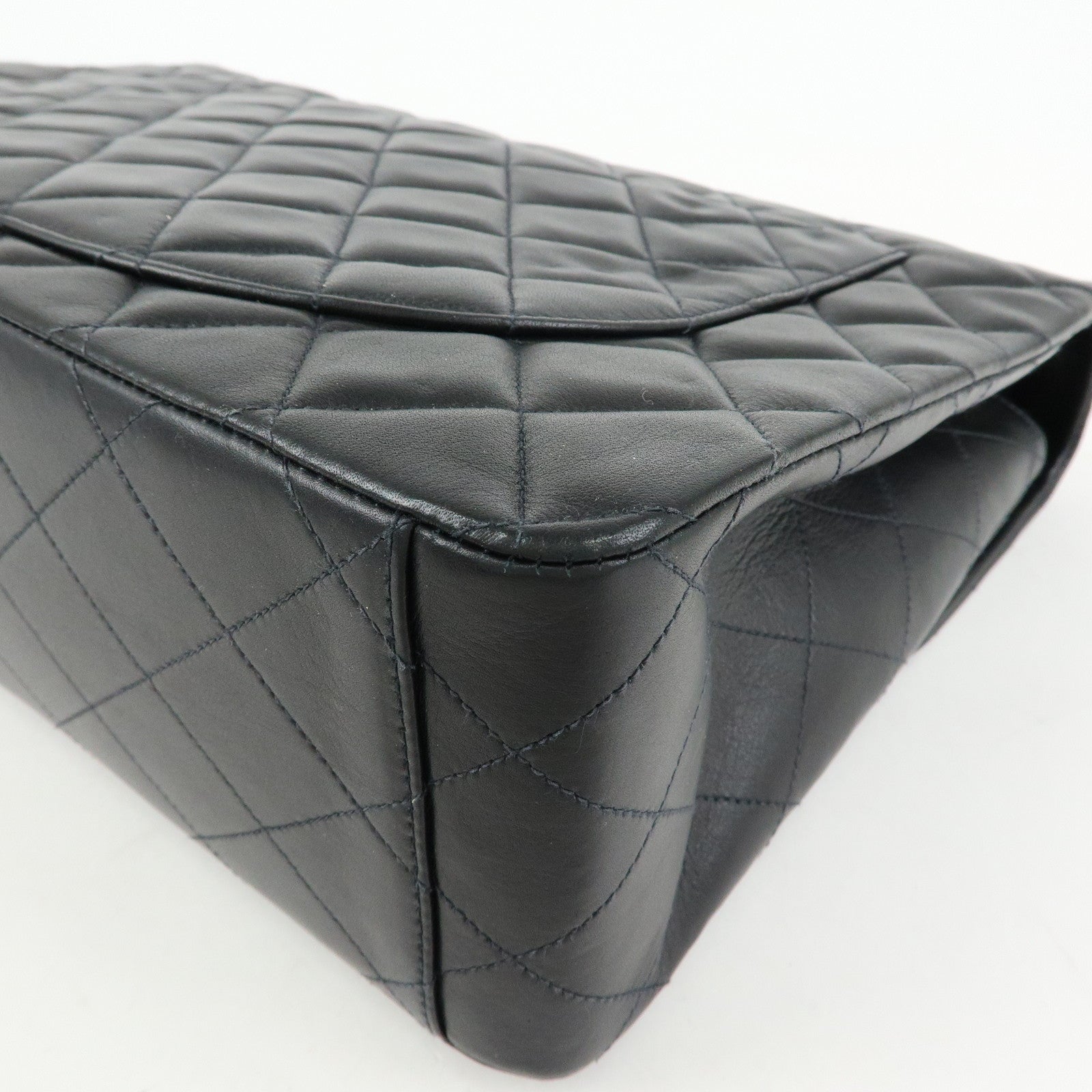 CHANEL Jumbo Matelasse 34 Lamb Skin Flap Shoulder Bag Black A01094