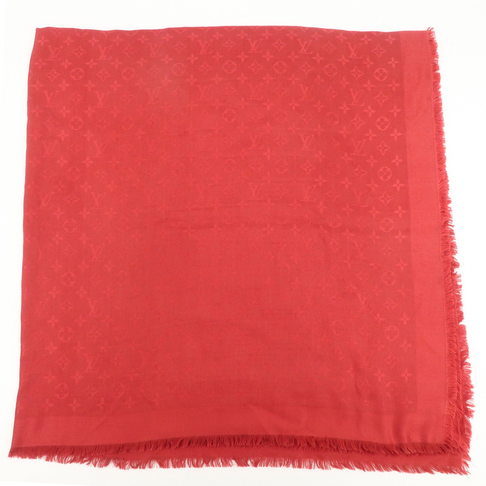 Louis Vuitton Monogram Silk Wool Large Scarf Shawl Red M72237
