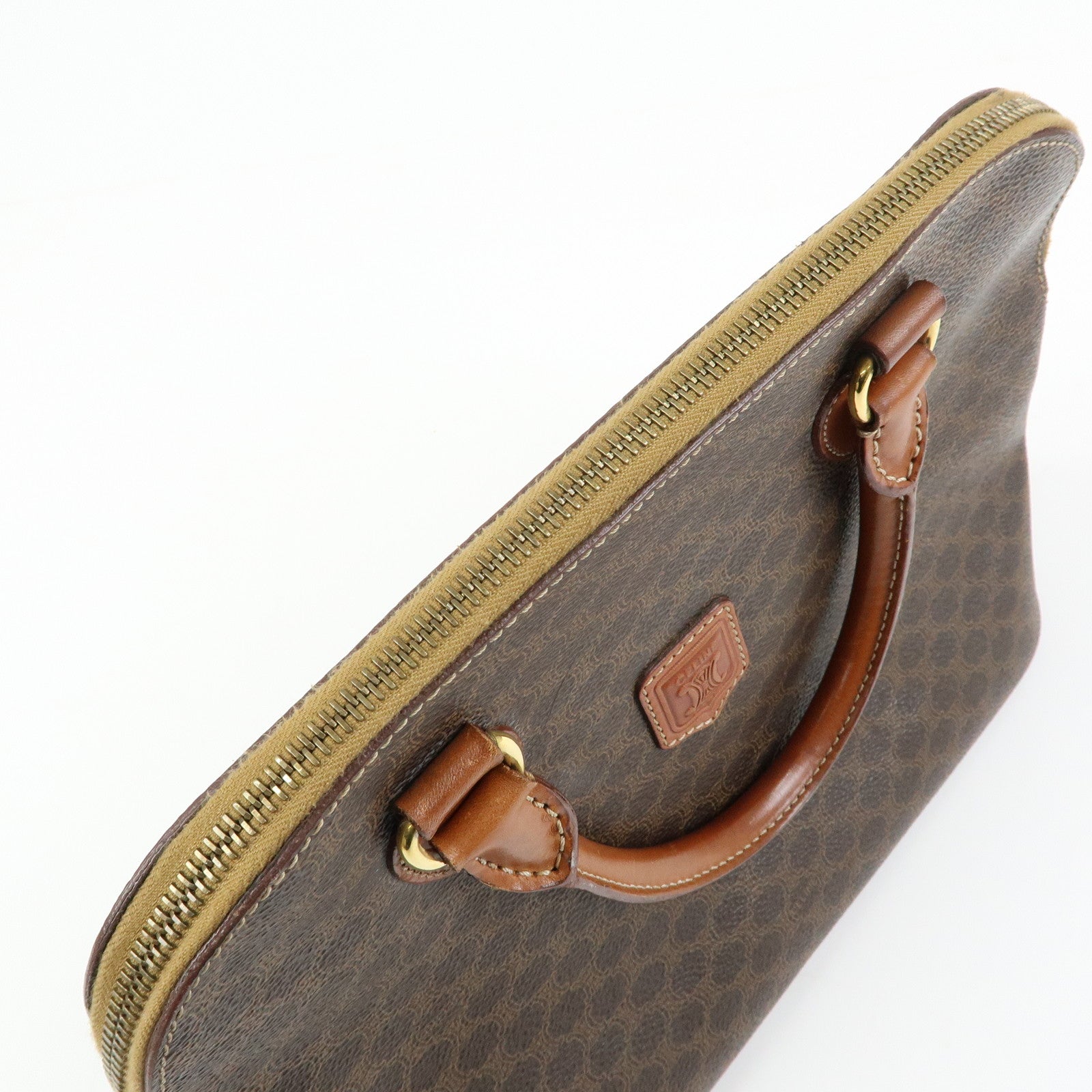CELINE Macadam PVC Leather Hand Bag Brown