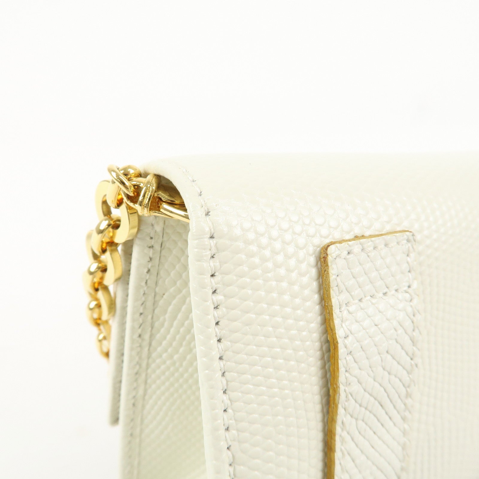 Ferragamo Vara Ribbon Leather Nylon Chain 2Way Shoulder Bag White Used