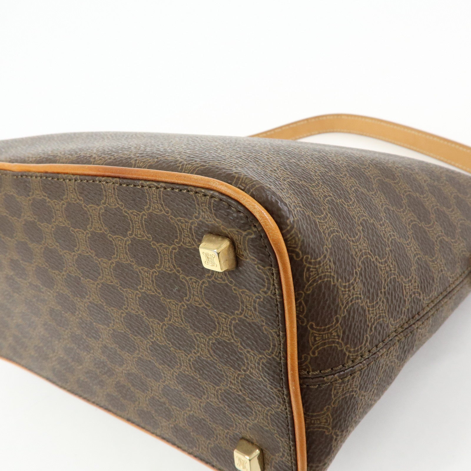 CELINE Macadam PVC Coated Canvas Leather Hand Bag Brown Beige