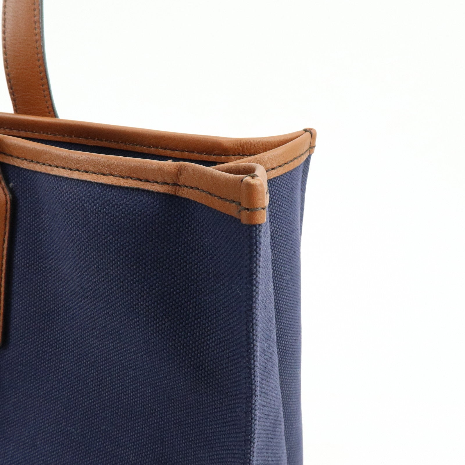Ferragamo 1927 Signature Canvas Leather Tote Bag Navy Brown