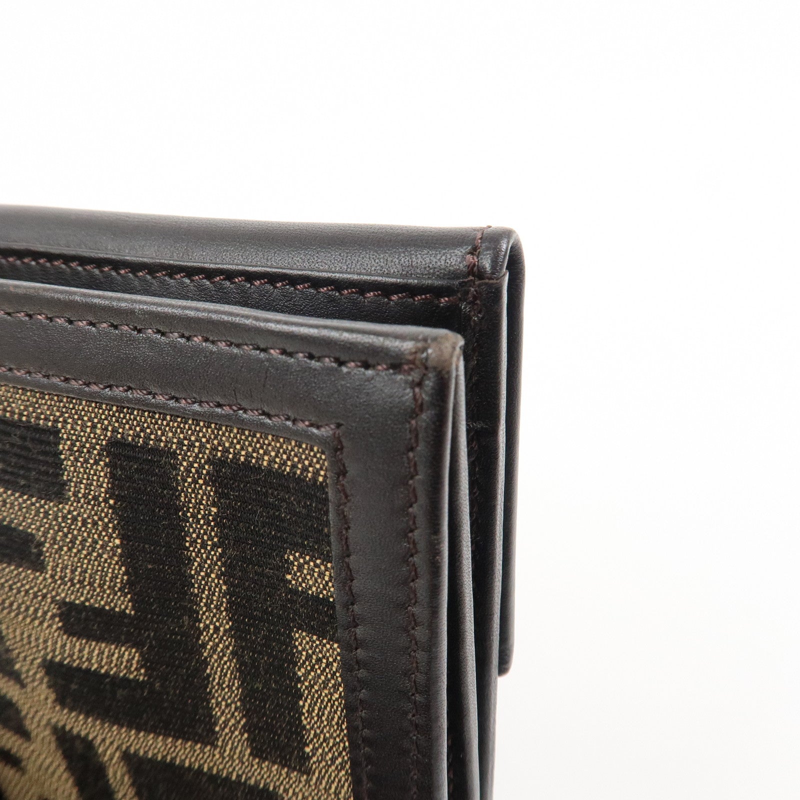 FENDI Canvas Leather Bi-fold Long Wallet Brown 8M0112