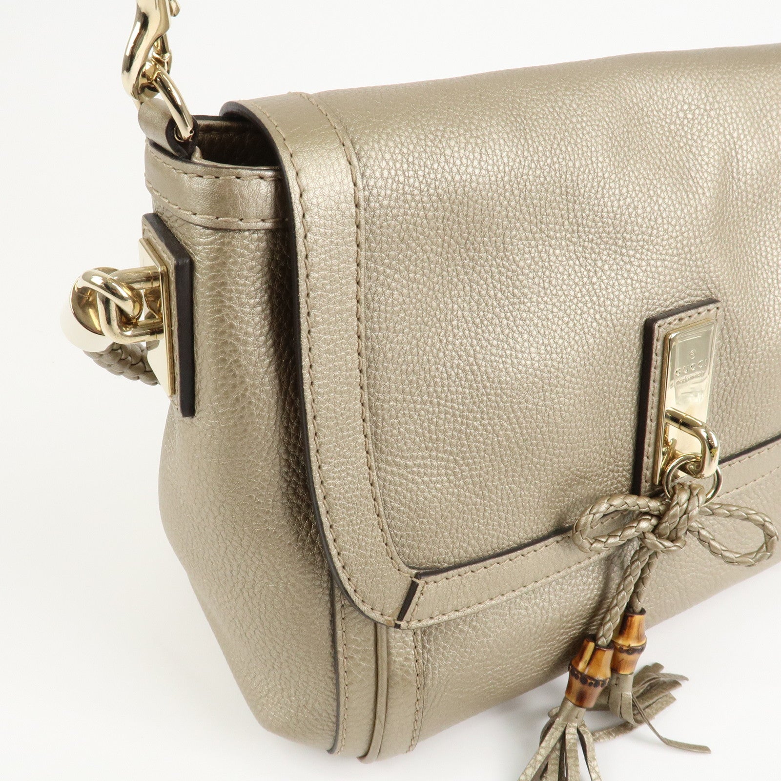 GUCCI Bamboo Leather Bella 2Way Shoulder Bag Hand Bag Gold 282301