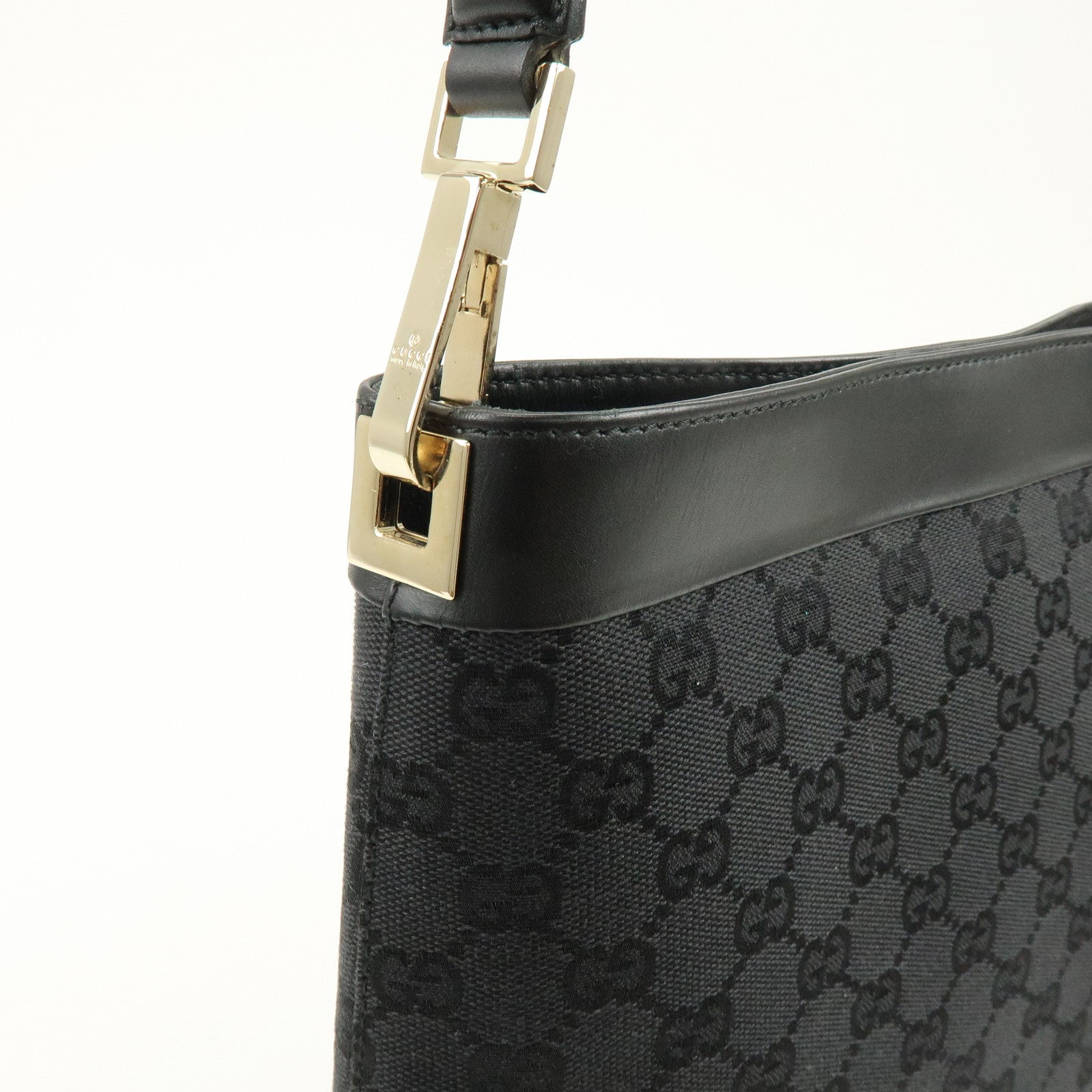 GUCCI GG Canvas Leather Shoulder Bag Hand Bag Black 33900