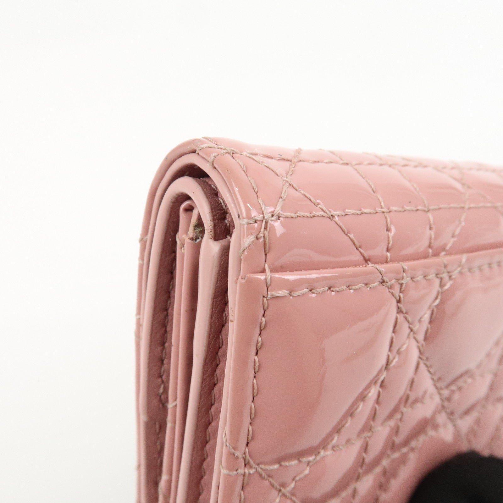 Christian Dior Canage Patent Leather Compact Wallet Pink