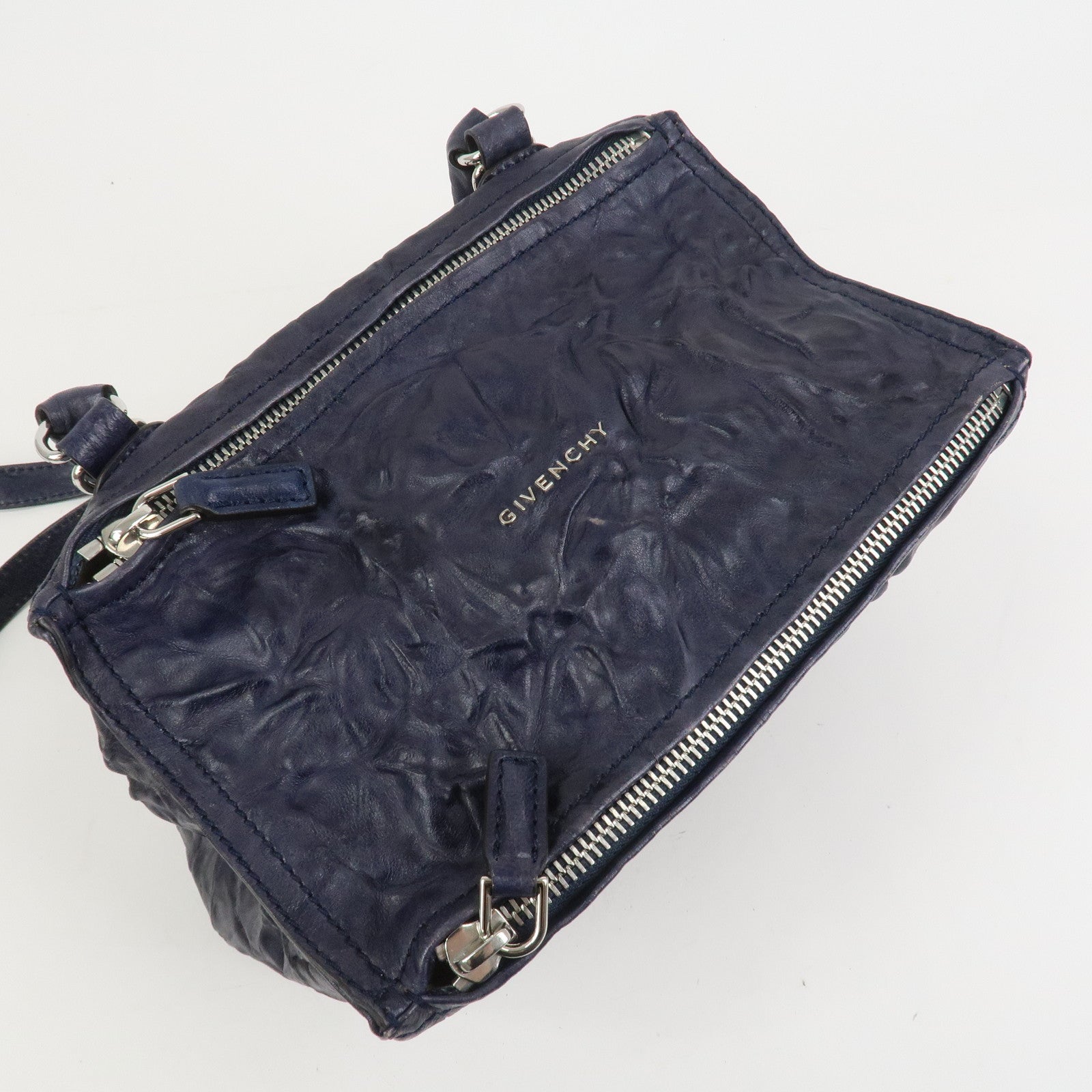GIVENCHY Pandora Leather 2Way Bag Hand Bag Shoulder Bag Navy
