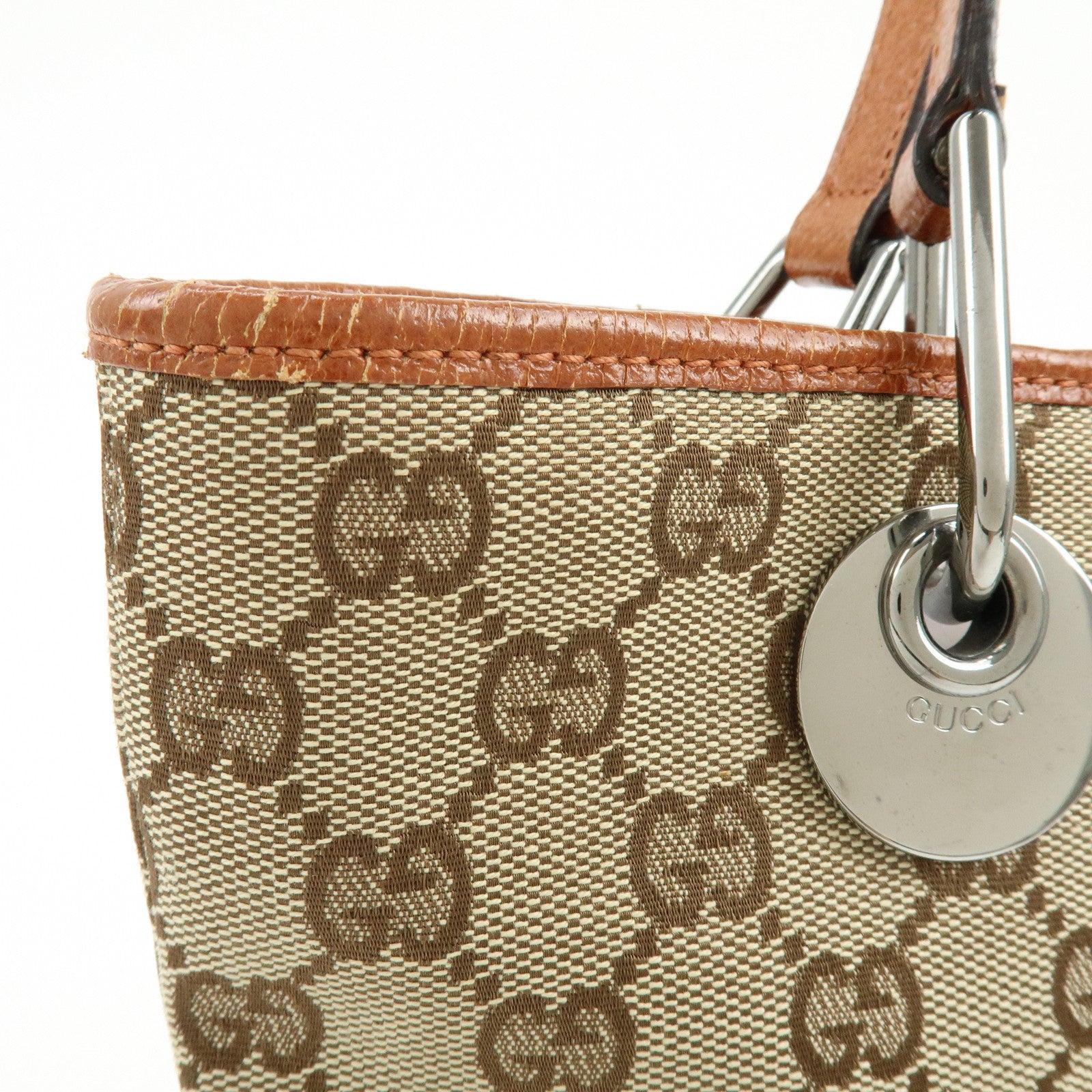 GUCCI GG Canvas Leather Tote Bag Hand Bag Brown 120840