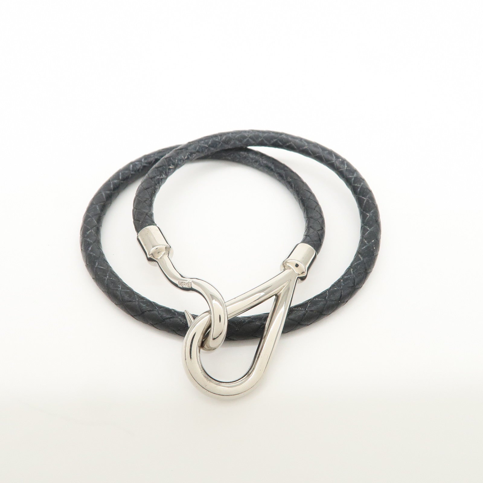 HERMES Leather Metal Jumbo Choker Bracelet Black