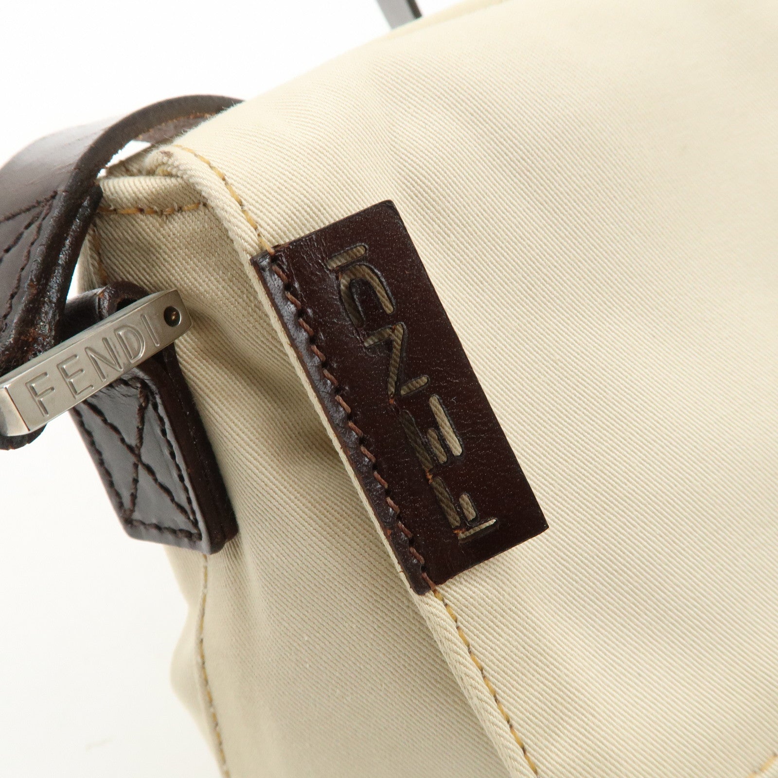 FENDI Canvas Shoulder Bag Hand Bag Ivory Silver Hardware