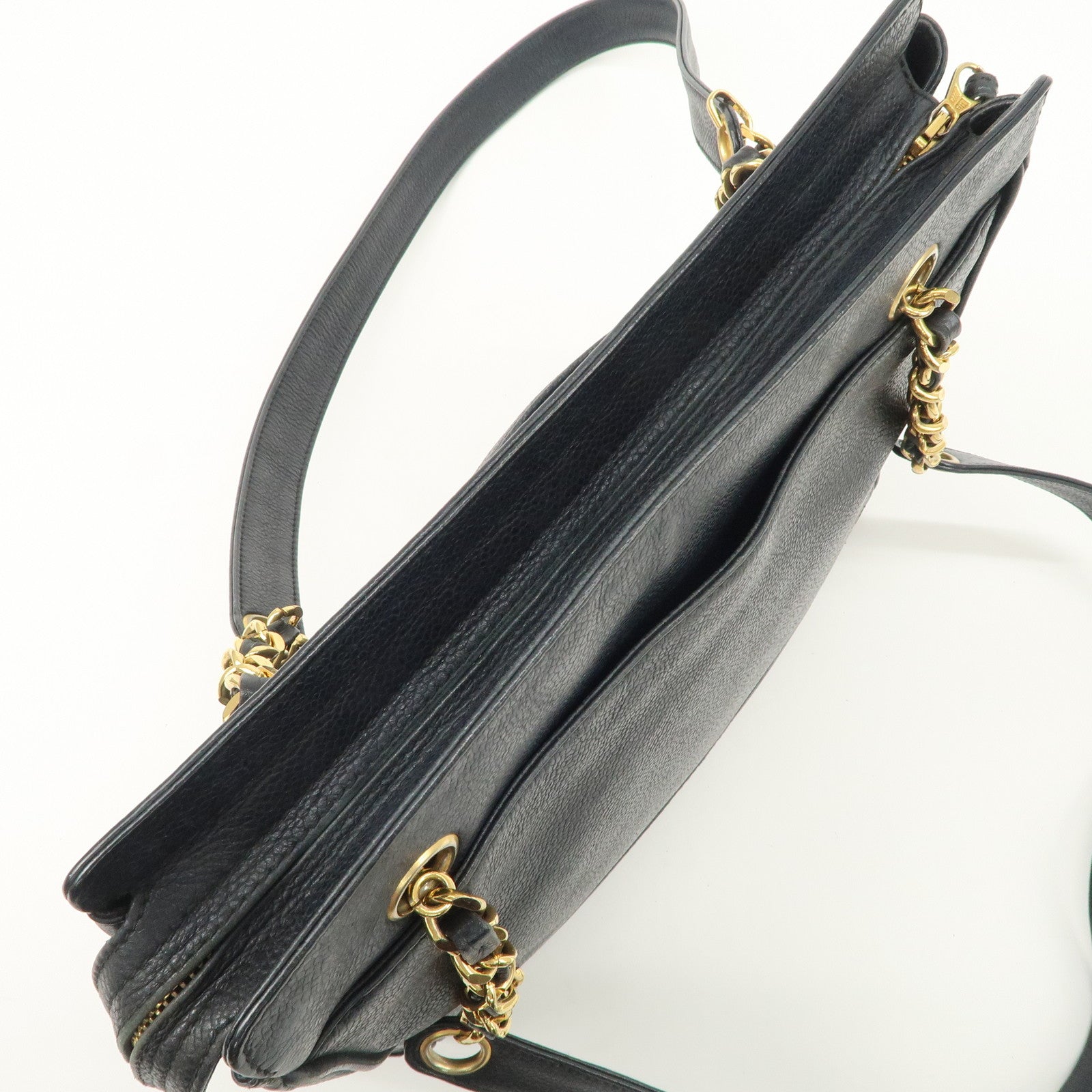 CHANEL Triple COCO Mark Caviarskin Chain Shoulder Bag Black