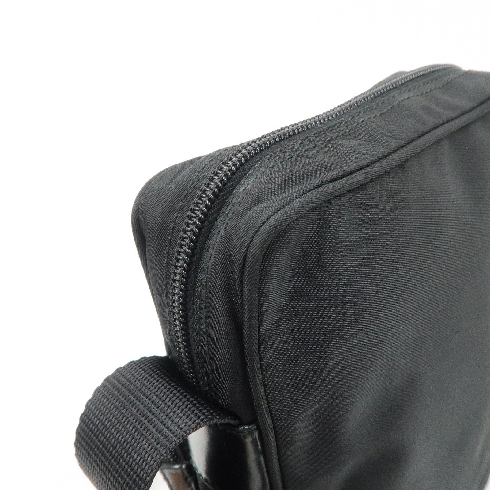 PRADA Triangle Logo Leather Nylon Shoulder Bag Black BT0169