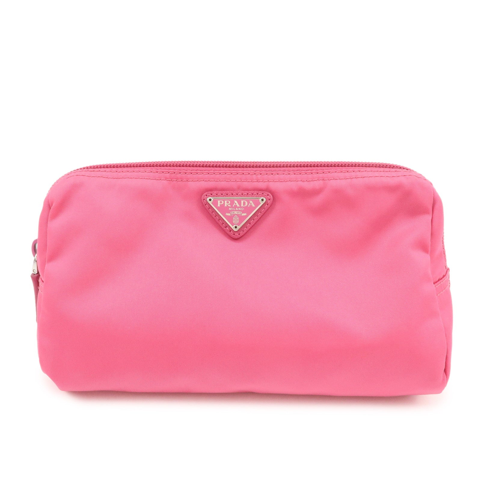 PRADA Triangle Logo Nylon Pouch Cosmetic Pouch Fuchsia Pink 1NA693