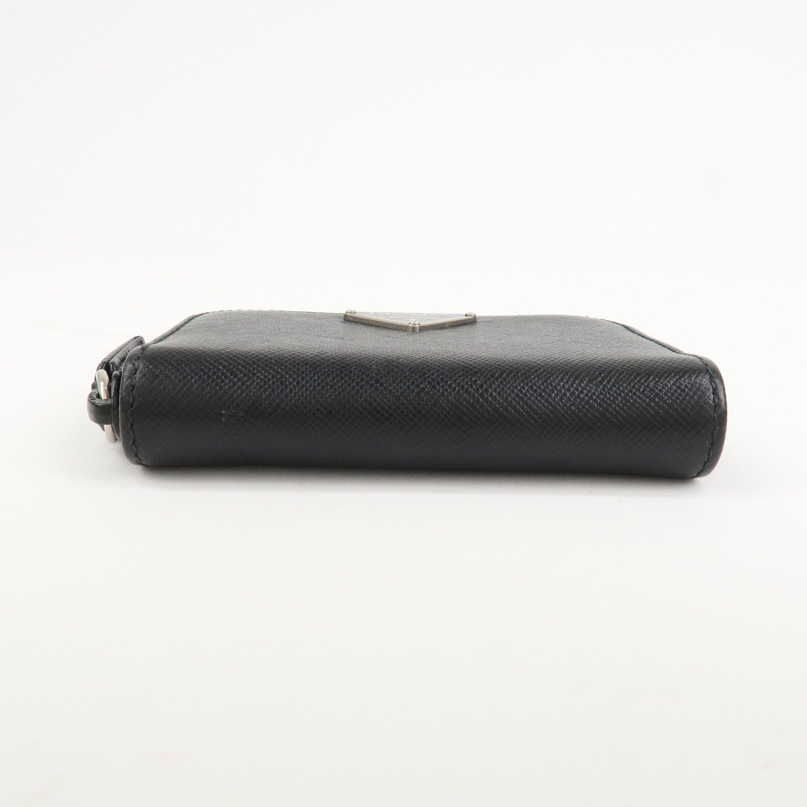 PRADA Triangle Logo Saffiano Leather Round Zippy Coin Case Black
