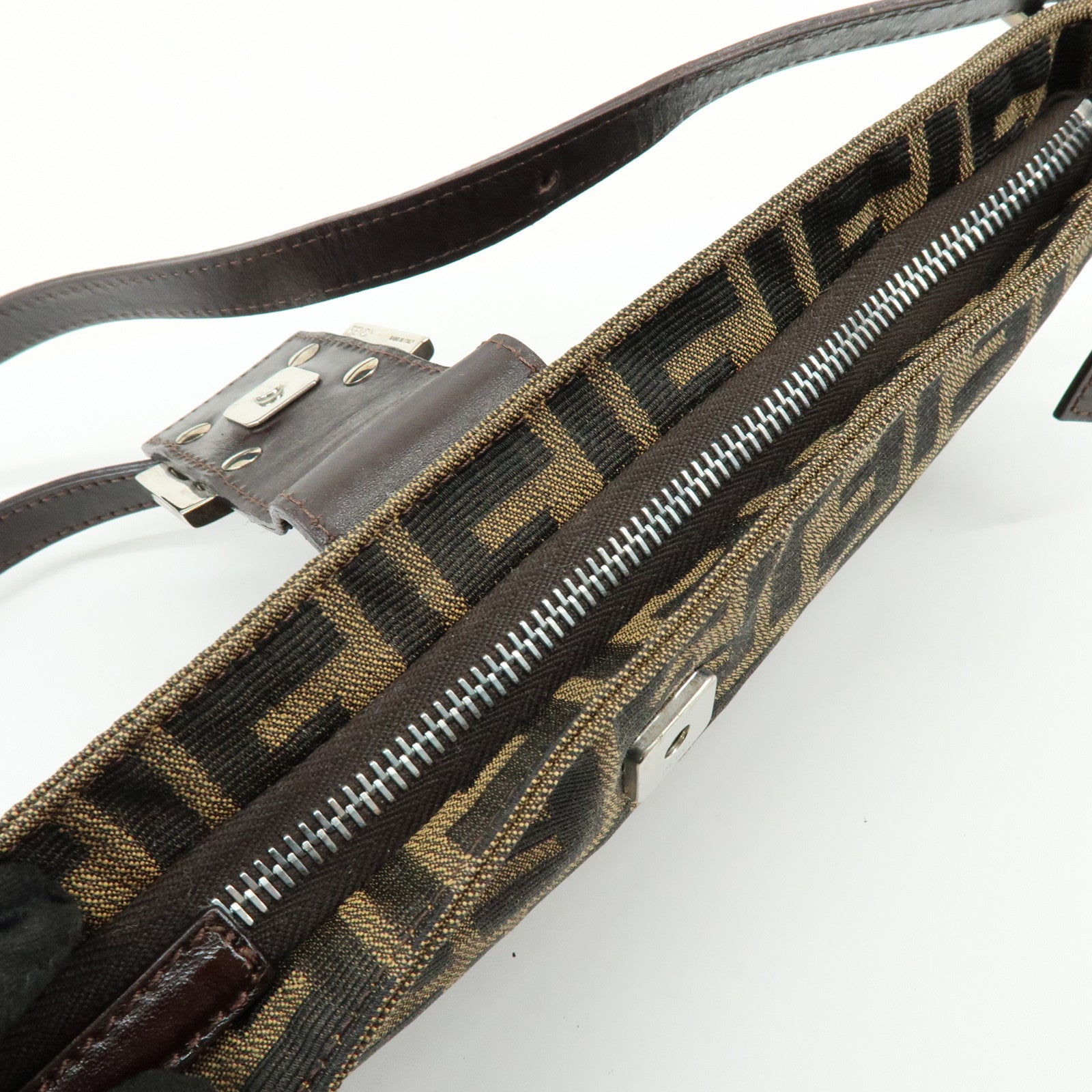 FENDI Zucca Canvas Leather Shoulder Bag Hand Bag Brown Black