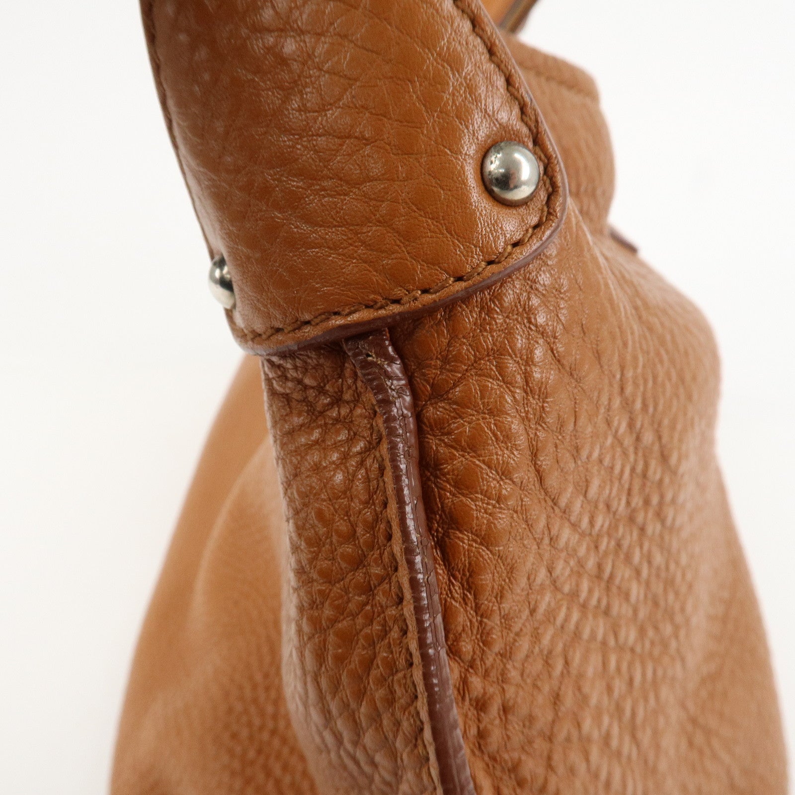 Ferragamo Gancini Leather Shoulder Bag Brown Silver Hardware Used