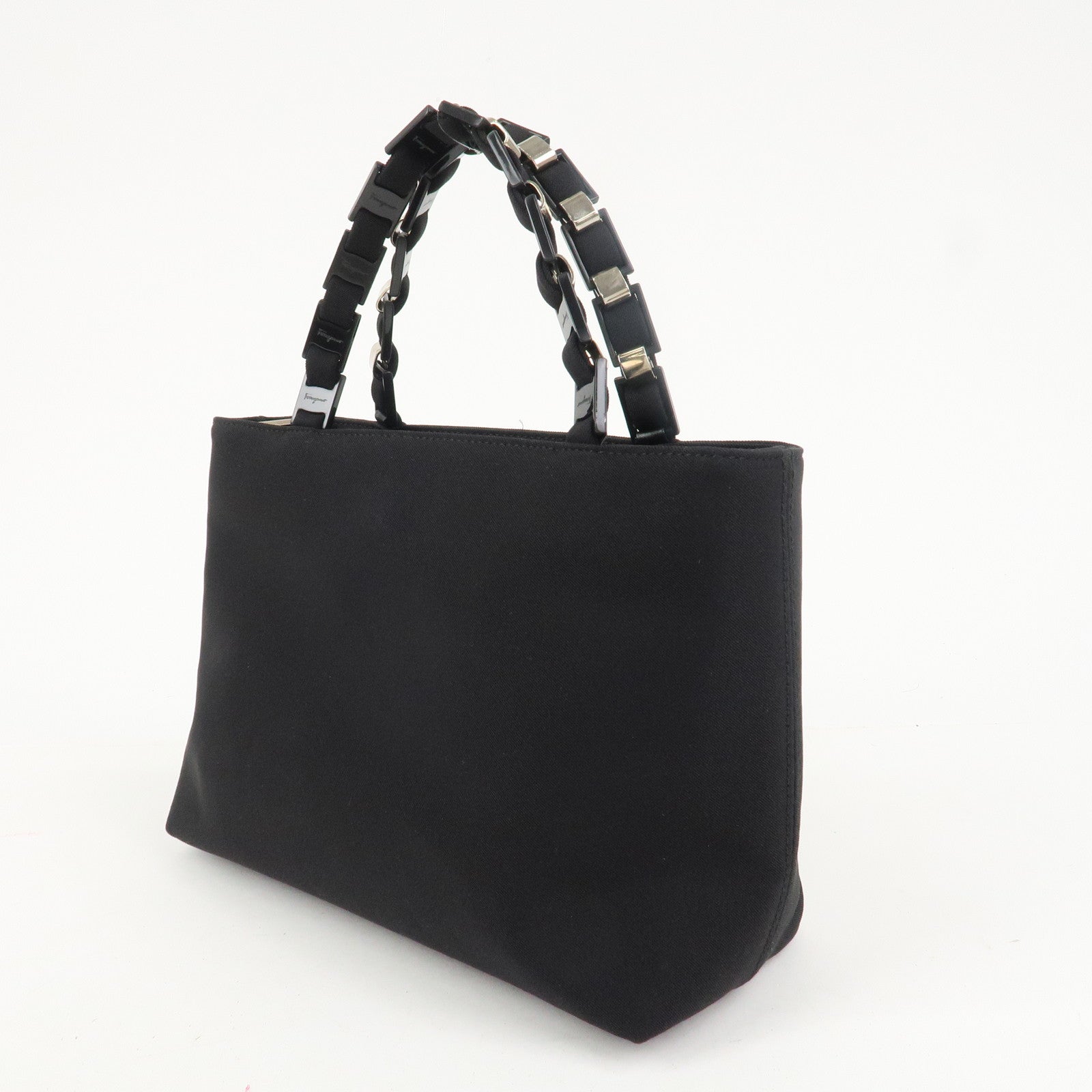 Ferragamo Logo Nylon Hand Bag Shoulder Bag Black