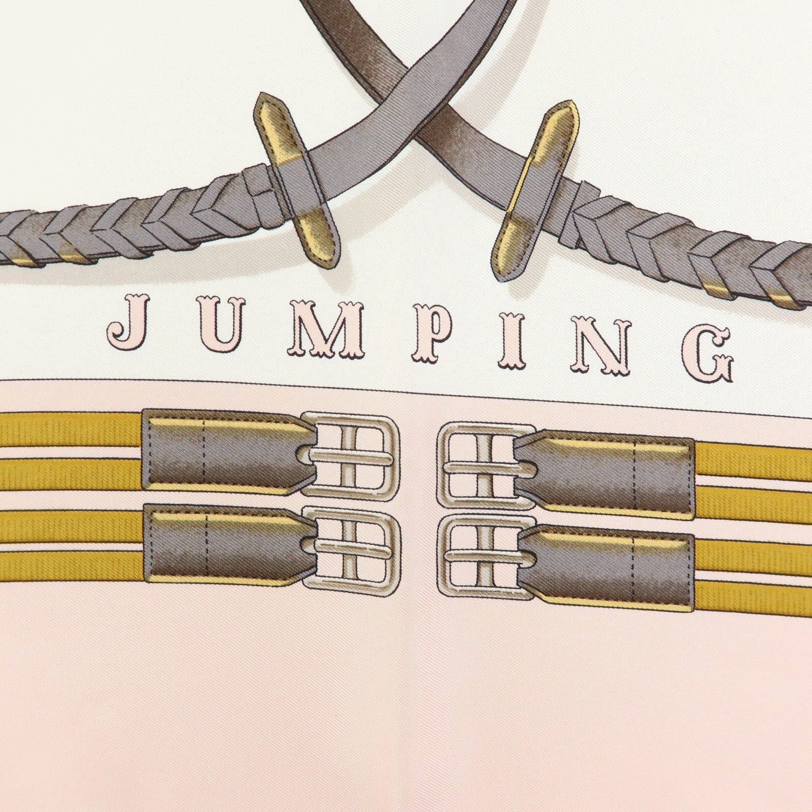 HERMES Carre 90 Silk 100% Scarf JUMPING Equestrianism Pink Brown