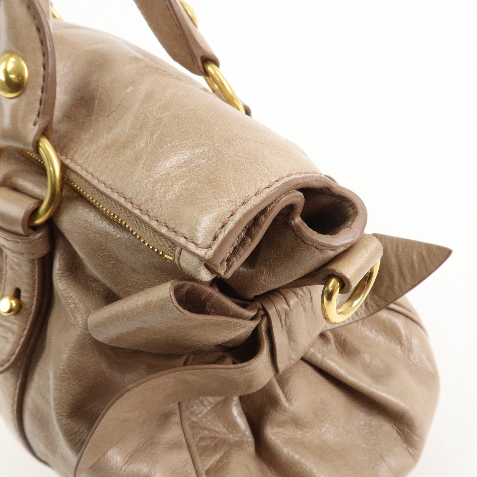 MIU MIU Ribbon Leather 2Way Bag Shoulder Bag Hand Bag Brown RT0365