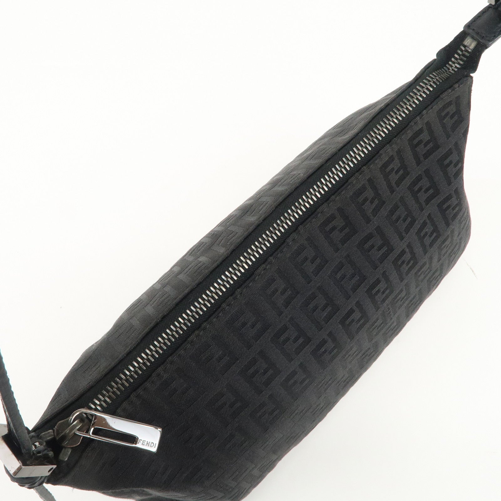 FENDI Zucchino Canvas Leather Shoulder Bag Hand Bag Pouch Black
