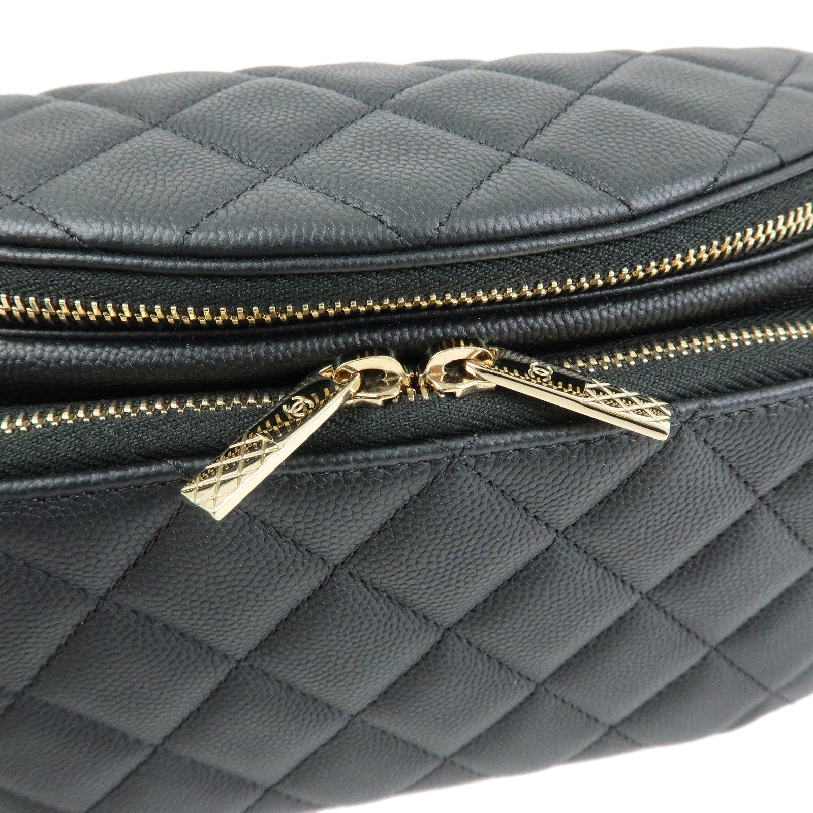 CHANEL Matelasse Caviarskin Waist Pouch Bag Body Bag Black