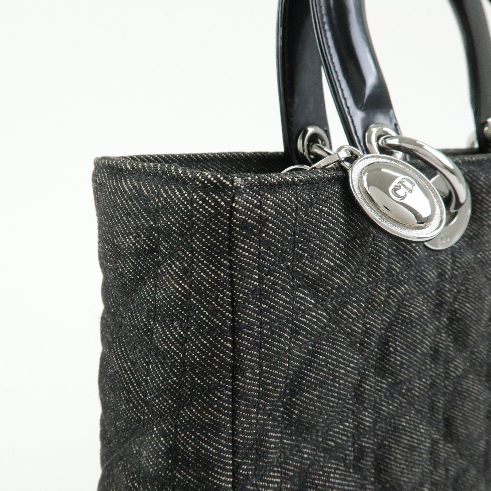 Christian Dior Cannage Lady Dior Denim Leather Medium ToteBag Black