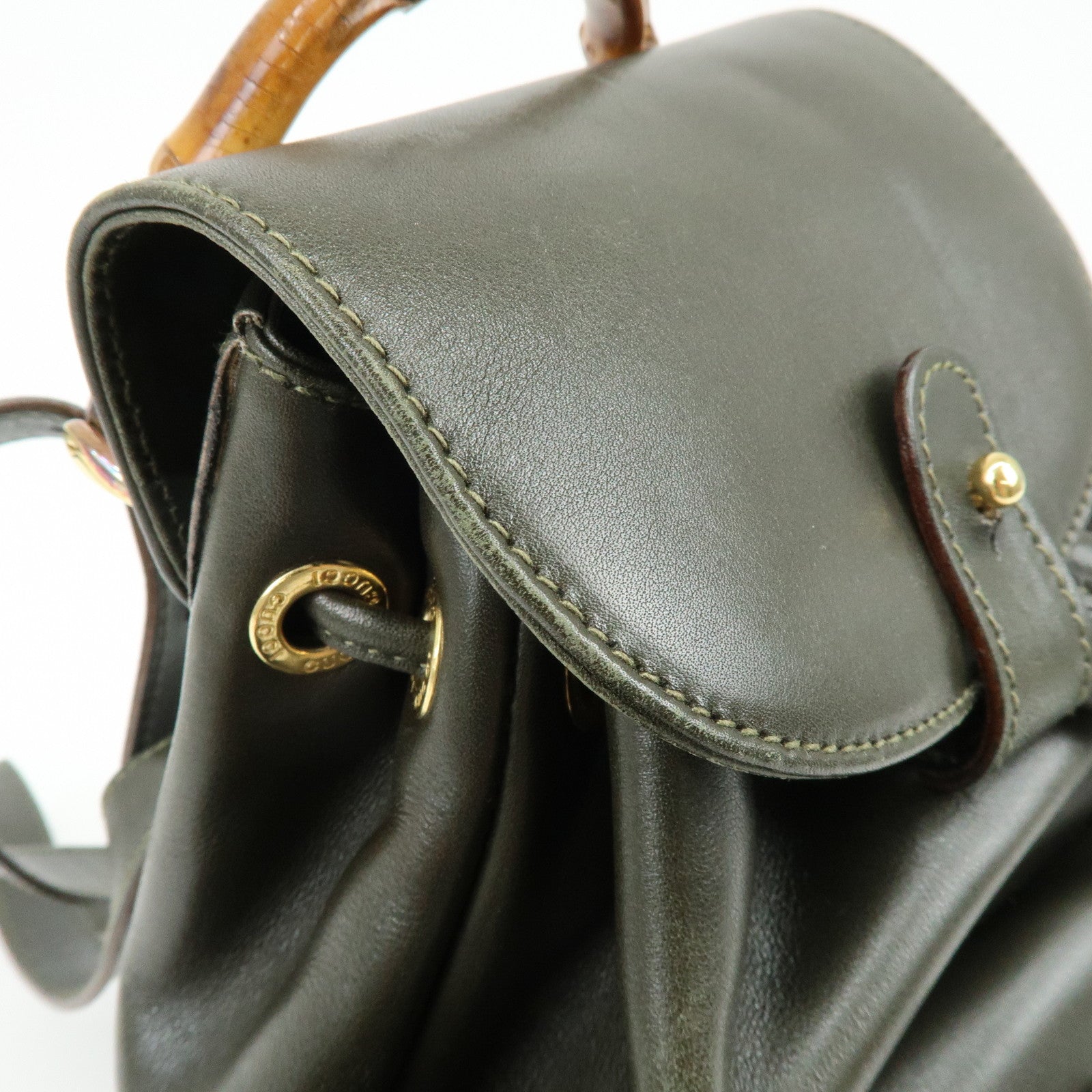 GUCCI Bamboo Leather Backpack Rucksack Khaki 003・1705・0030