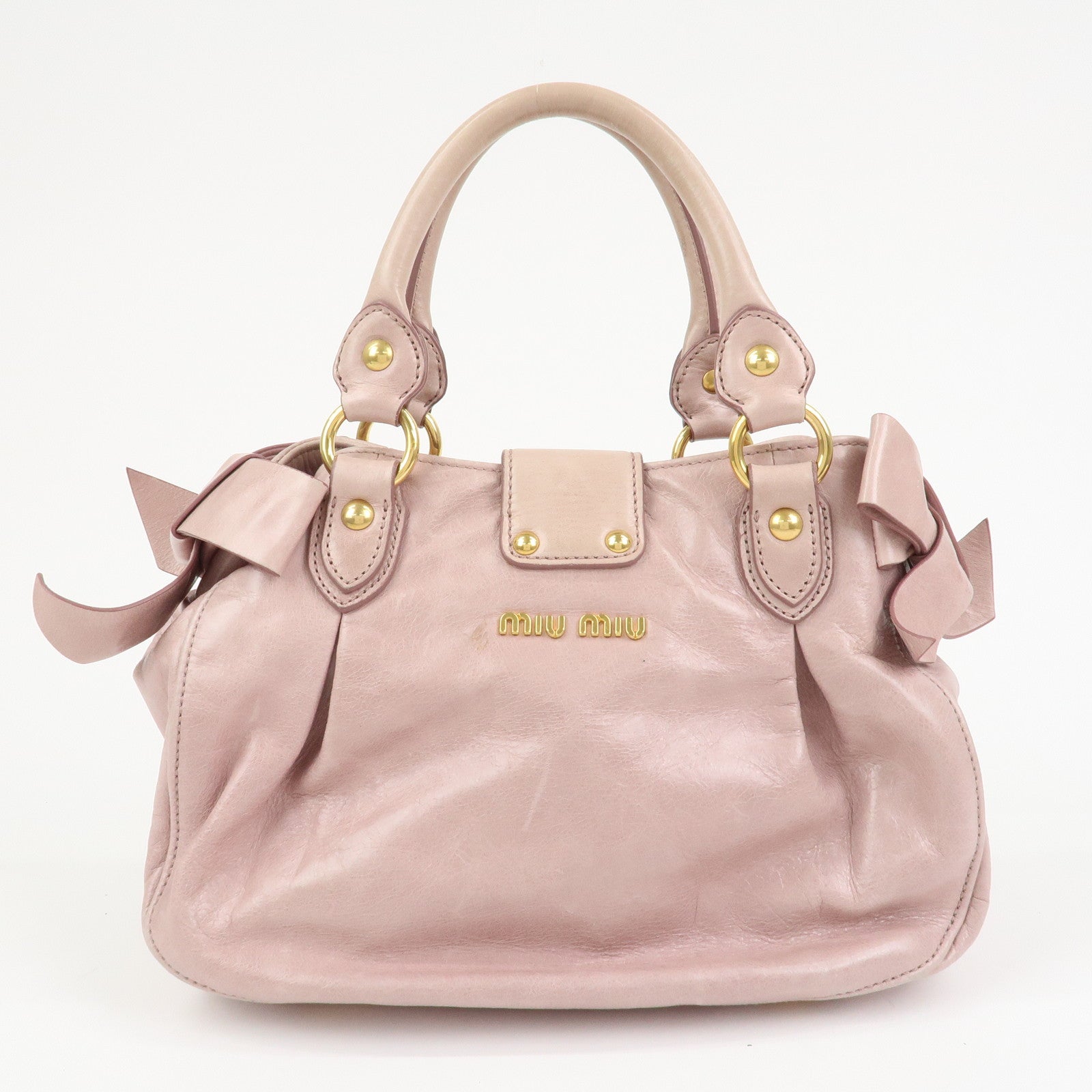 MIU MIU Leather Side Ribbon 2Way Hand Shoulder Bag Pink RN0686