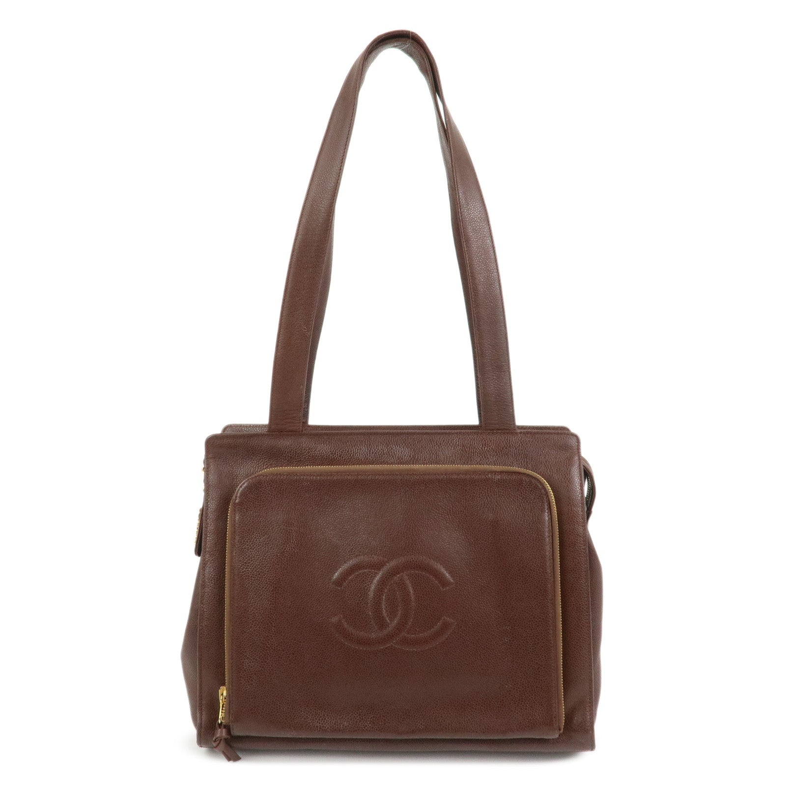 CHANEL COCO Mark Caviarskin Tote Bag Shoulder Bag Brown